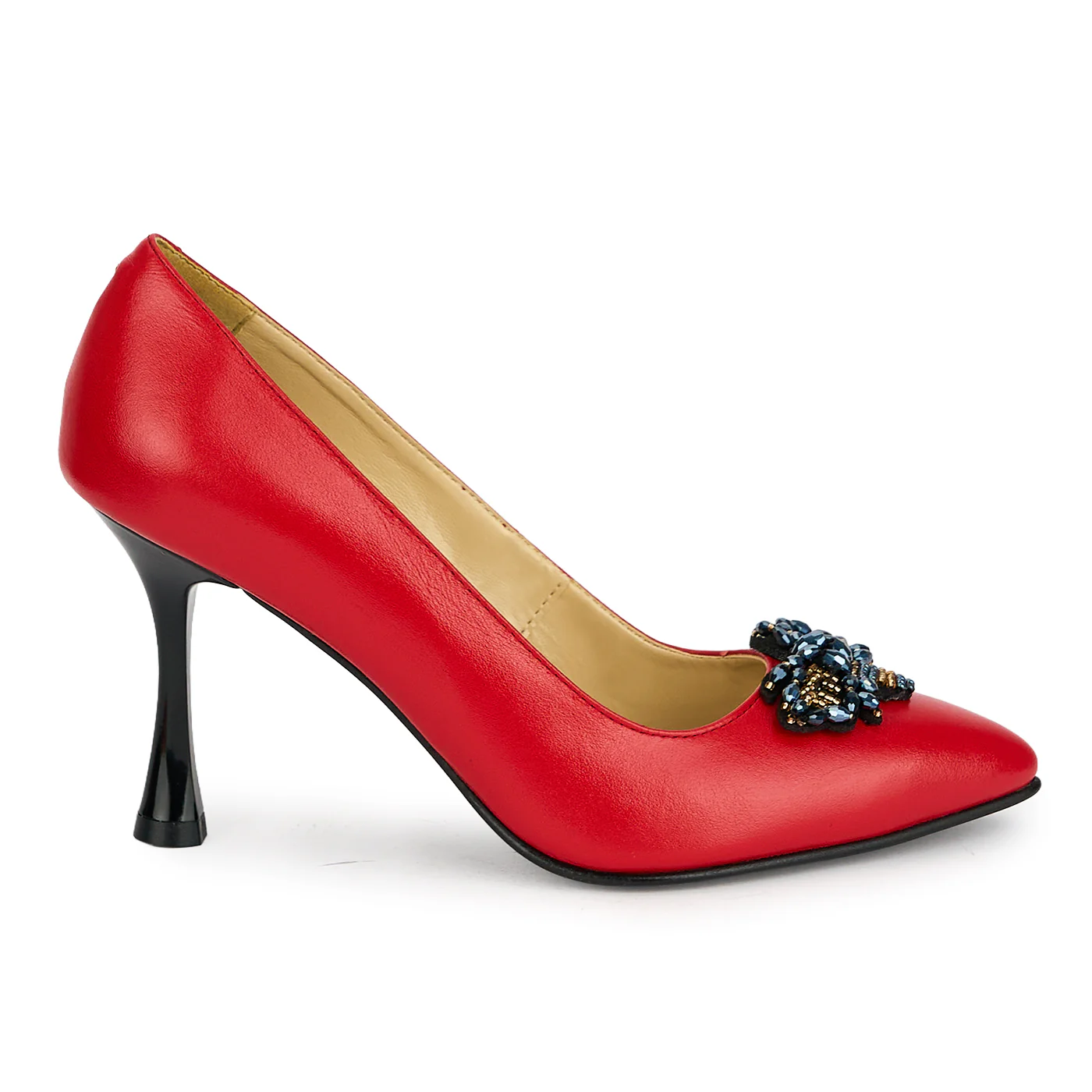 Pantofi dama din piele naturala rosie cu toc subtire 8.5 cm 19455