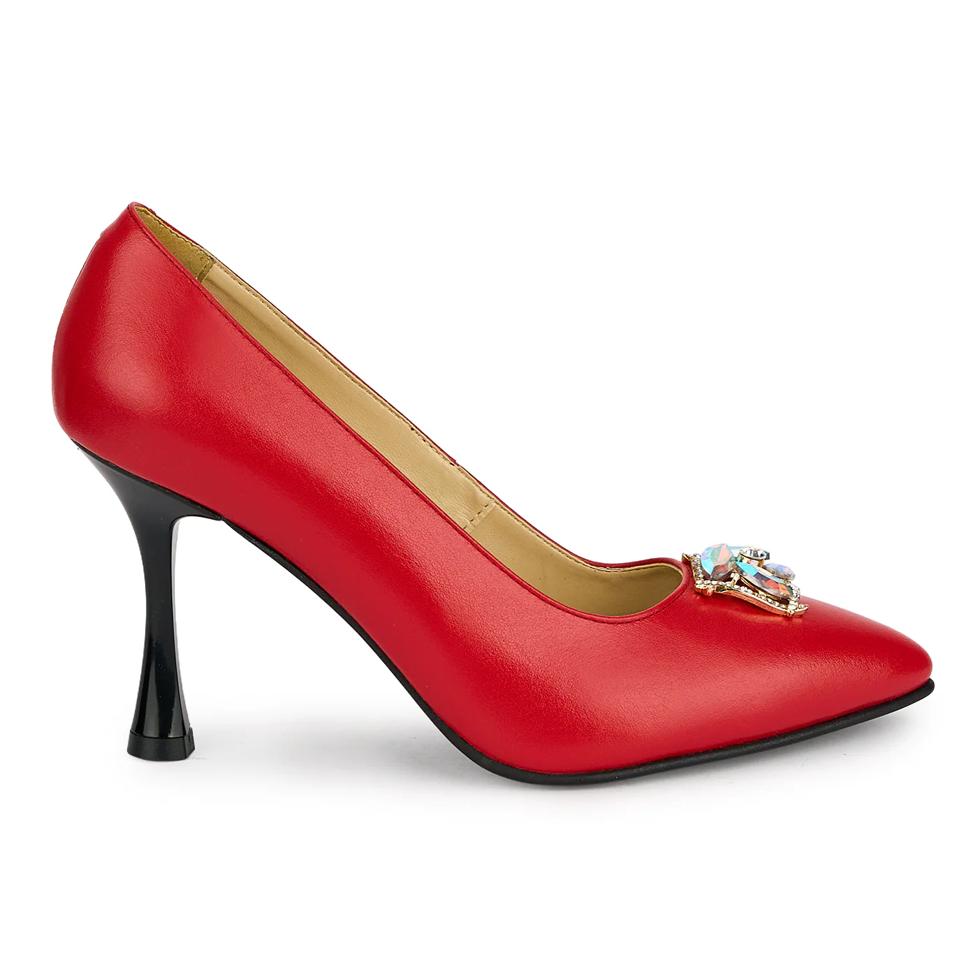 Pantofi dama din piele naturala rosie cu toc subtire 8.5 cm 19463
