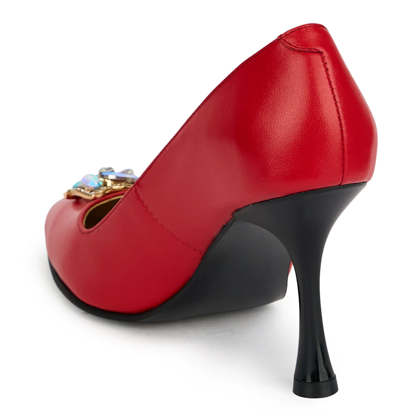 Pantofi dama din piele naturala rosie cu toc subtire 8.5 cm 19463 - Image 2