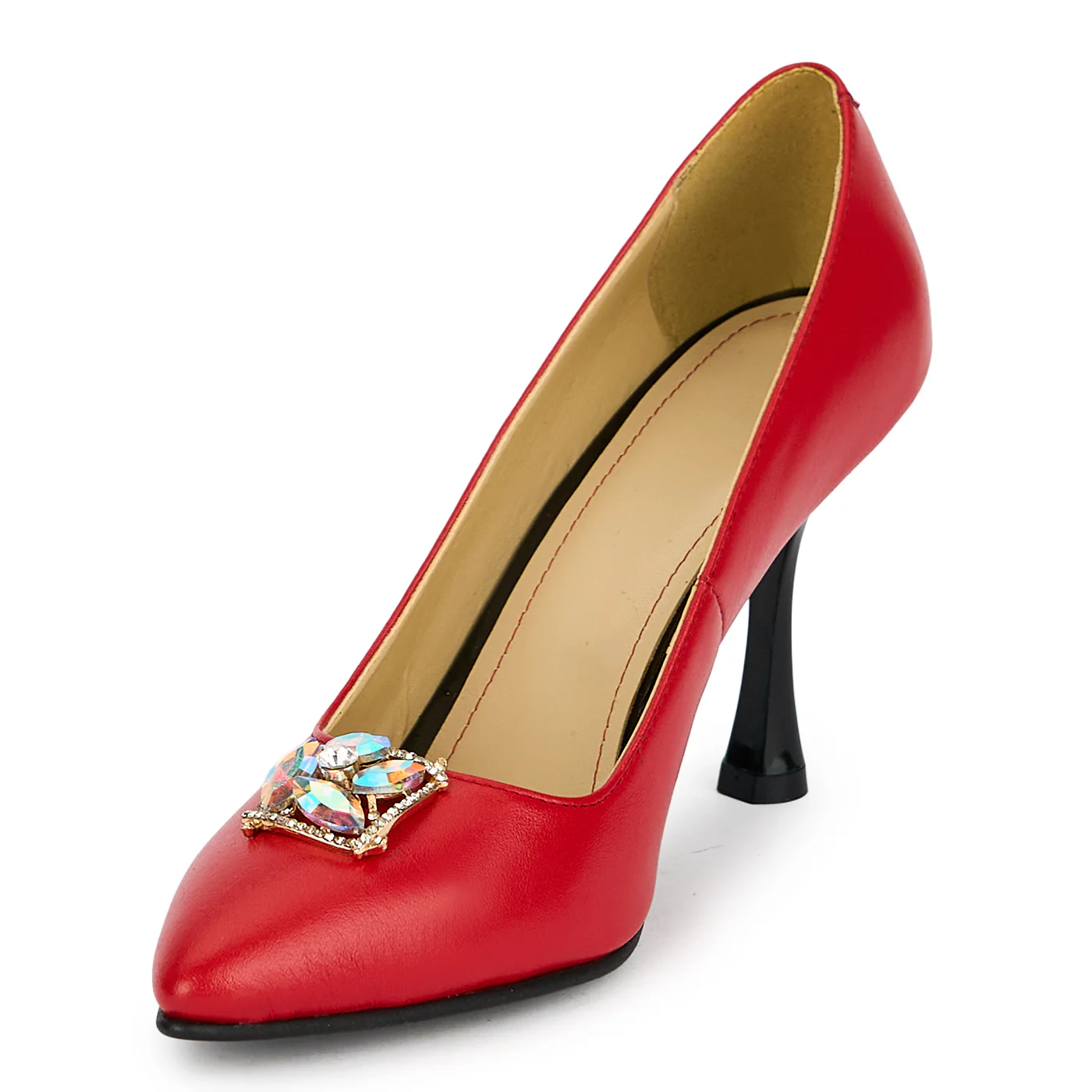 Pantofi dama din piele naturala rosie cu toc subtire 8.5 cm 19463 - Image 3