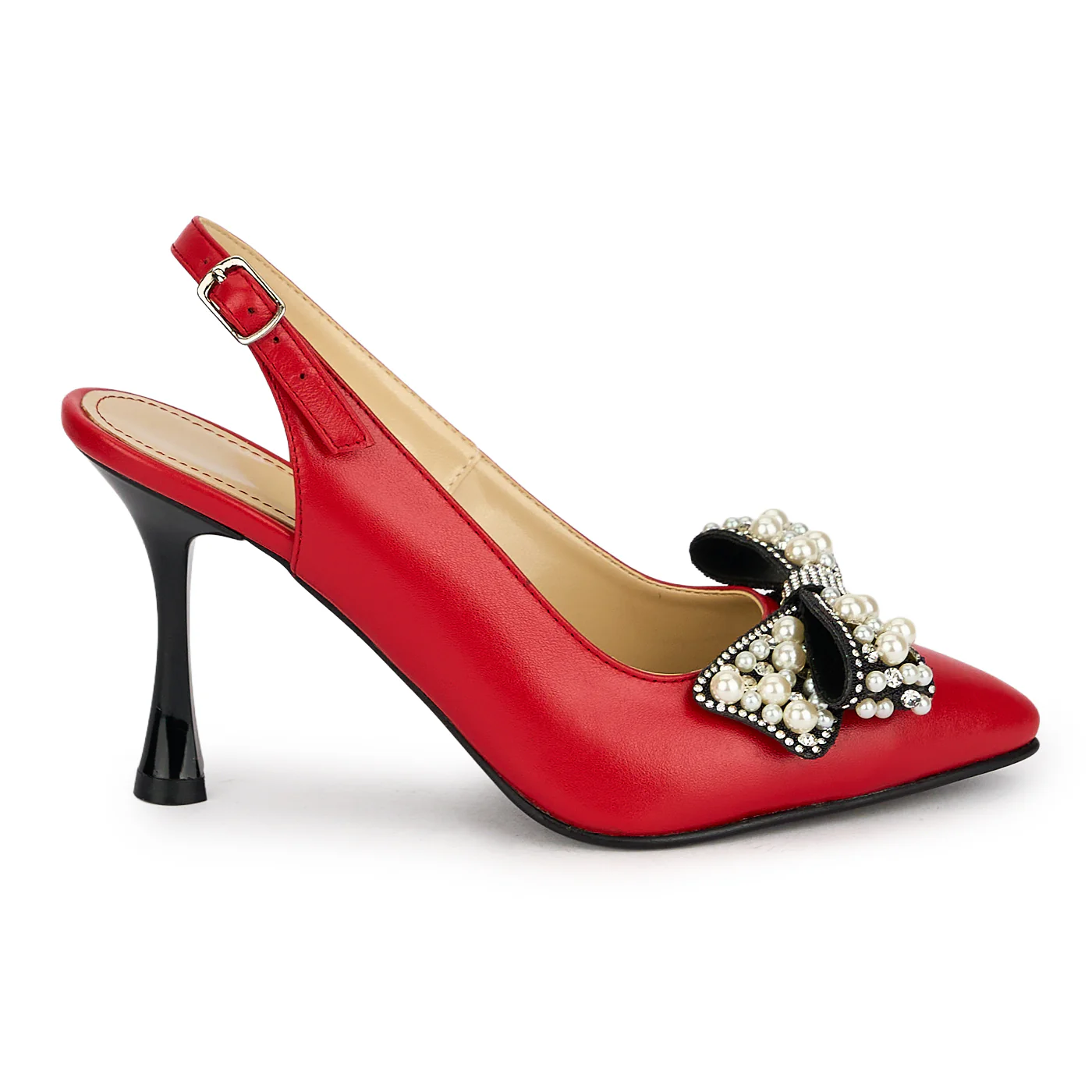 Pantofi dama din piele naturala rosie cu toc subtire 8.5 cm 19870