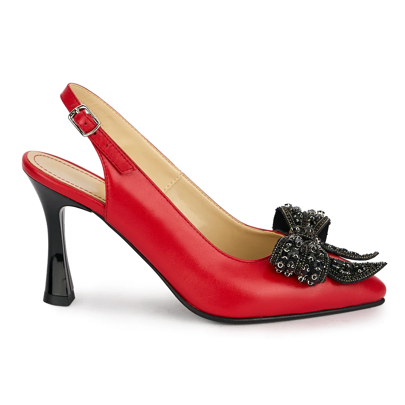 Pantofi dama din piele naturala rosie cu toc subtire 8.5 cm 19876