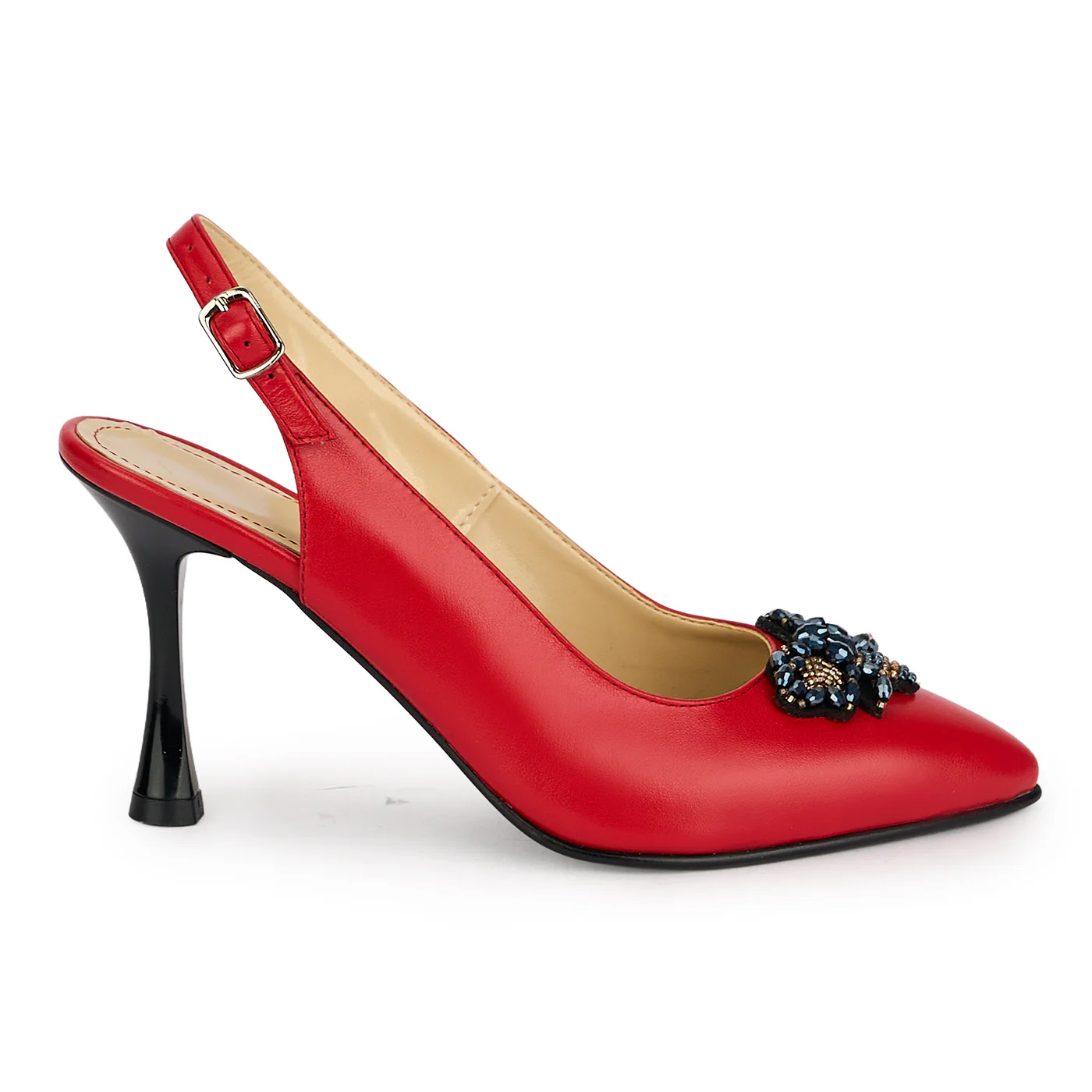 Pantofi dama din piele naturala rosie cu toc subtire 8.5 cm 19881