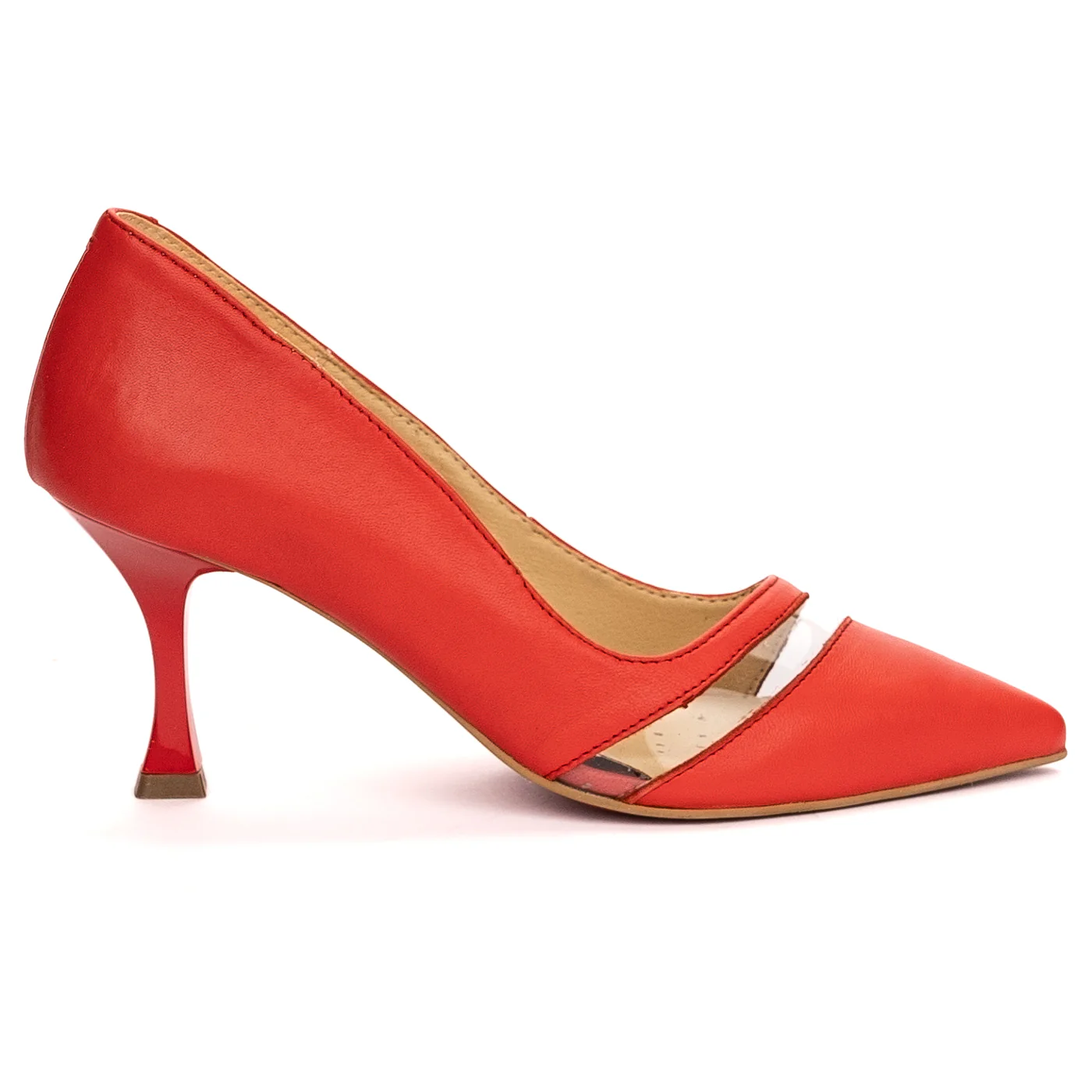 Pantofi dama din piele naturala rosie cu toc subtire 8 cm 13494
