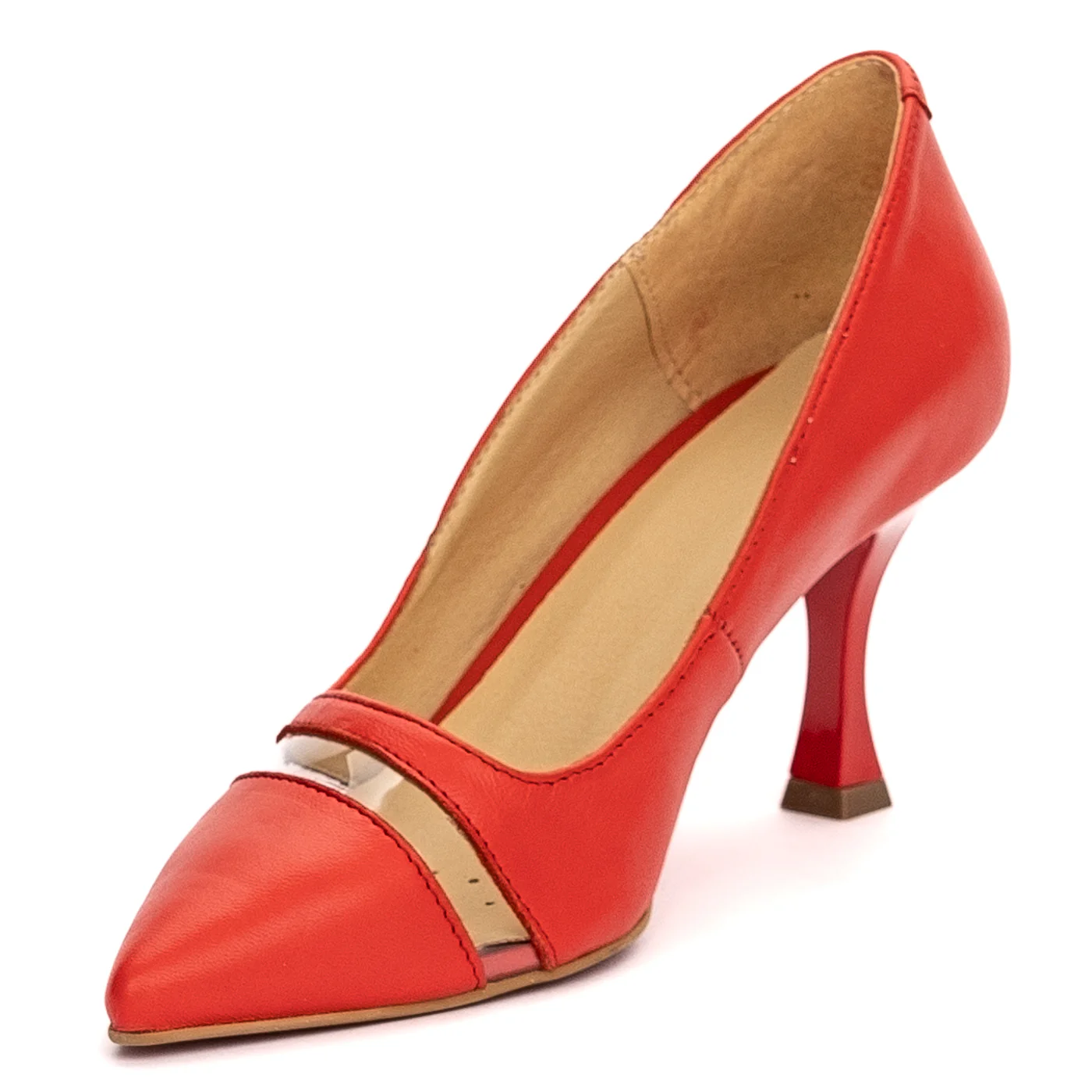 Pantofi dama din piele naturala rosie cu toc subtire 8 cm 13494 - Image 3