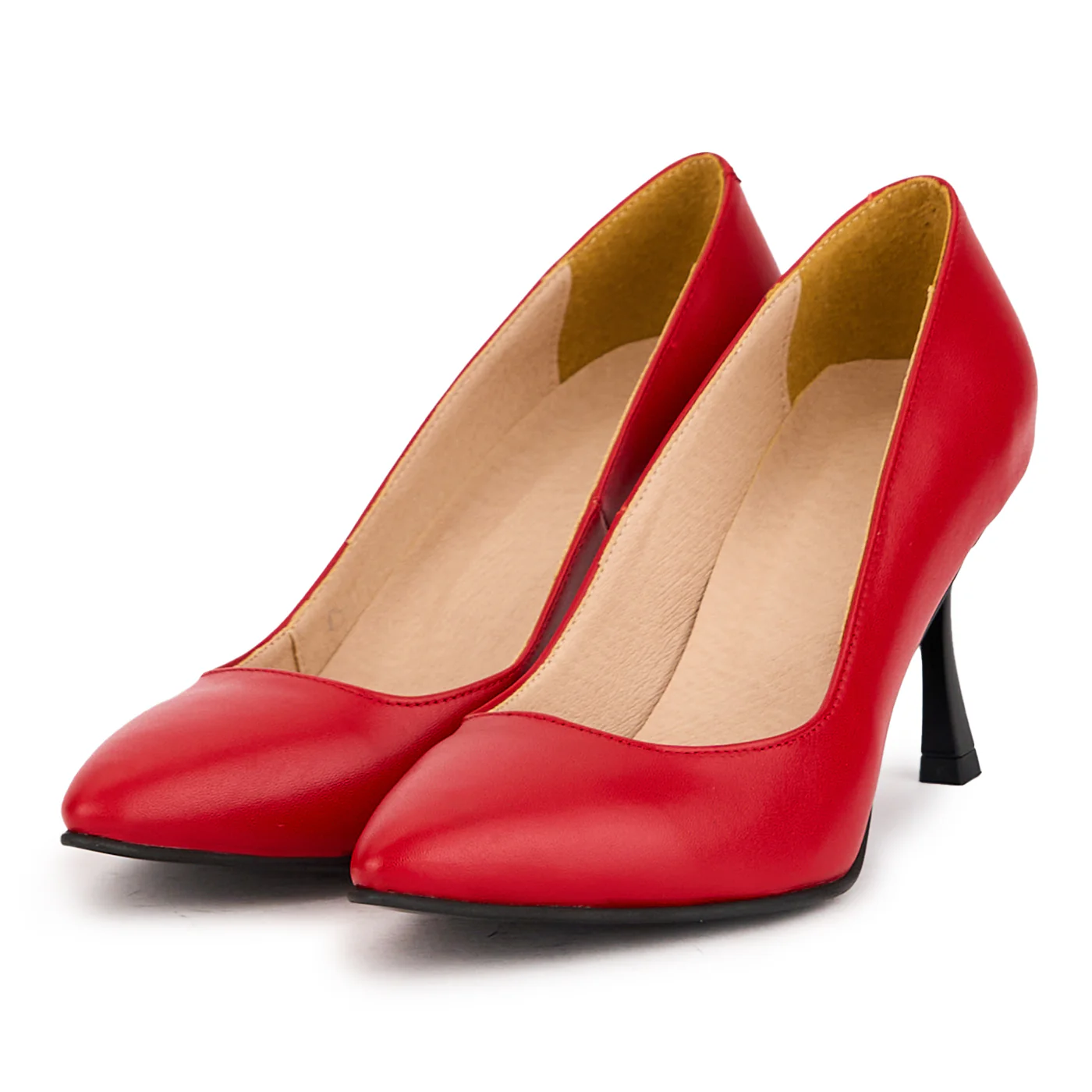 Pantofi dama din piele naturala rosie cu toc subtire 8 cm 16626 - Image 3