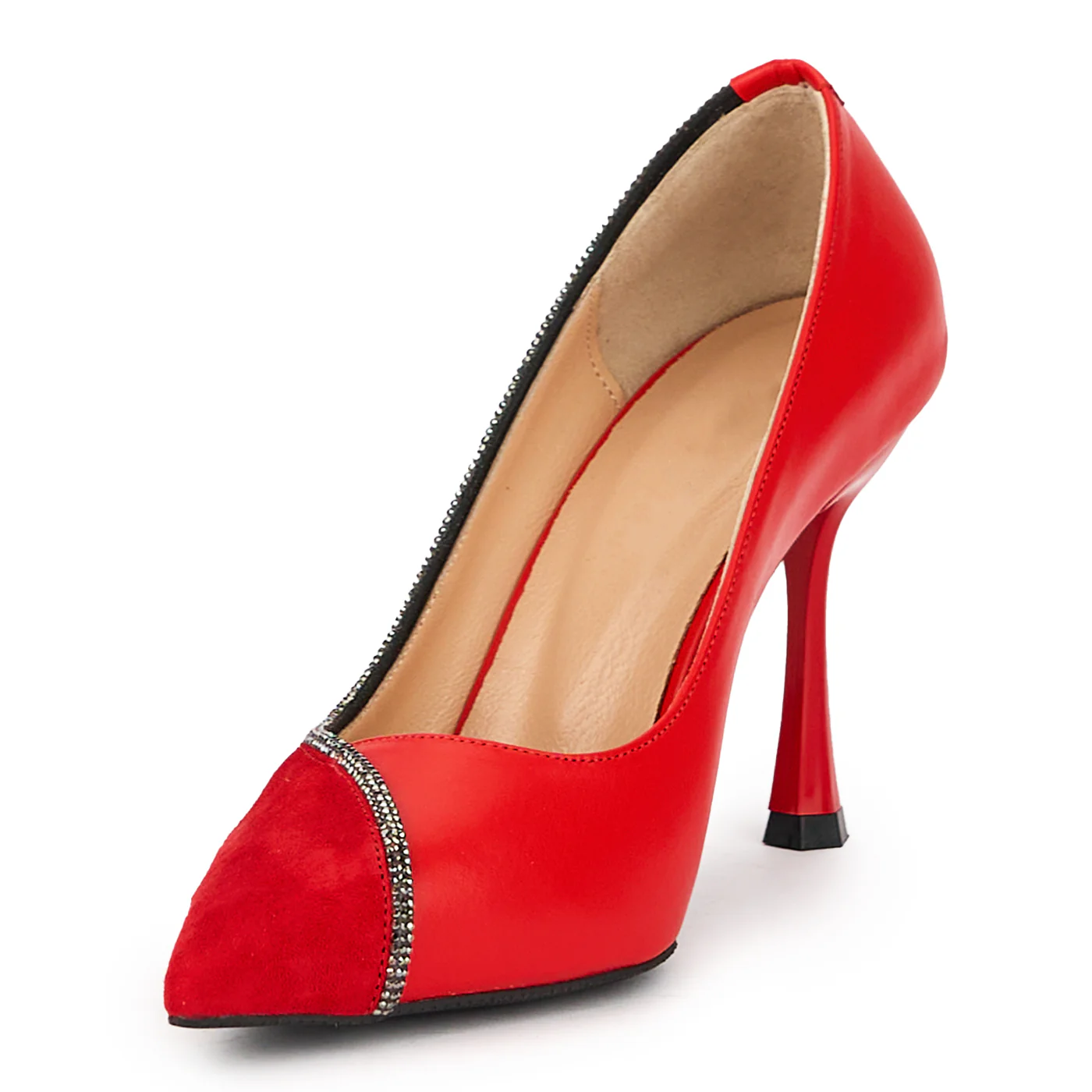 Pantofi dama din piele naturala rosie cu toc subtire 9 cm 15670 - Image 3