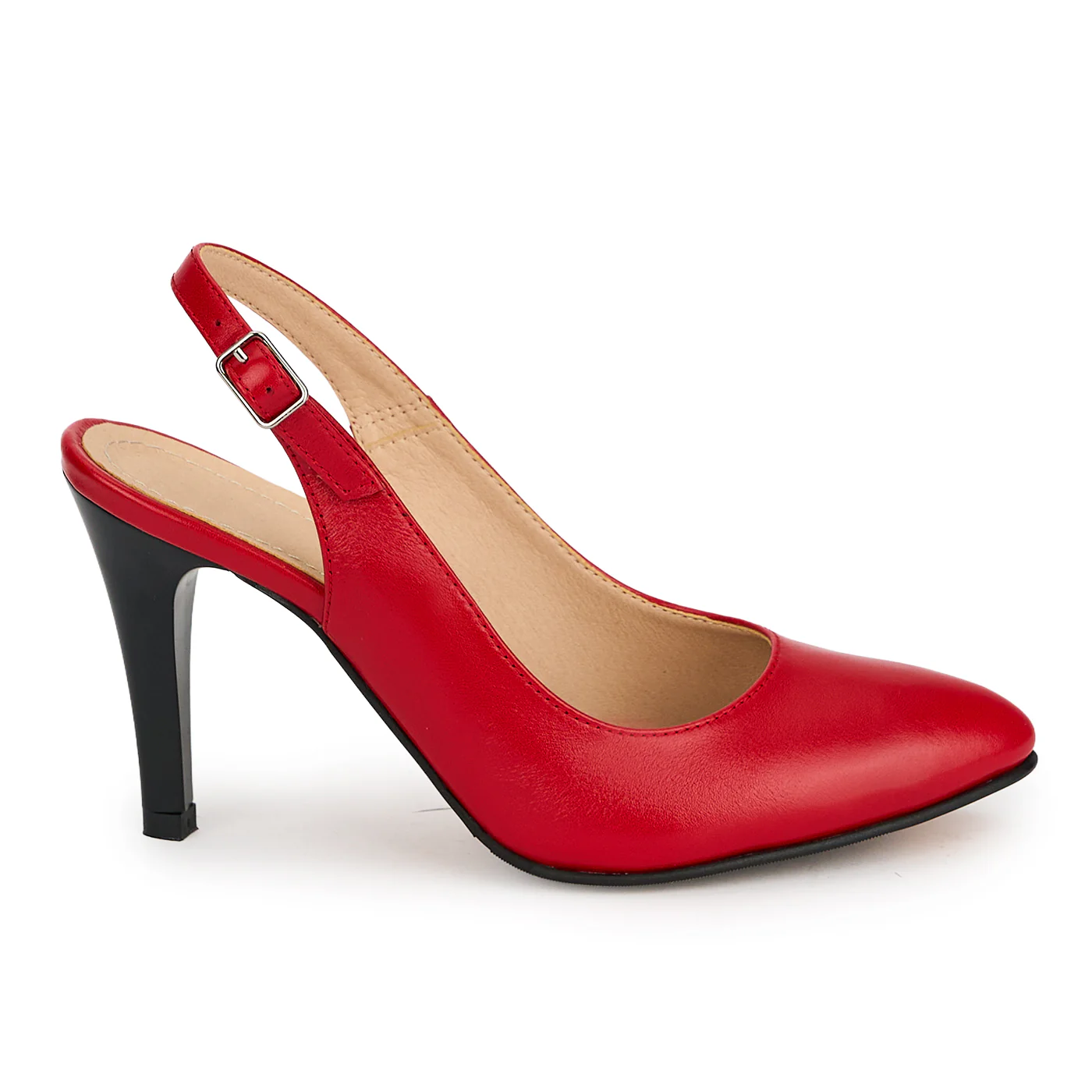 Pantofi dama din piele naturala rosie cu toc subtire 9 cm 19380