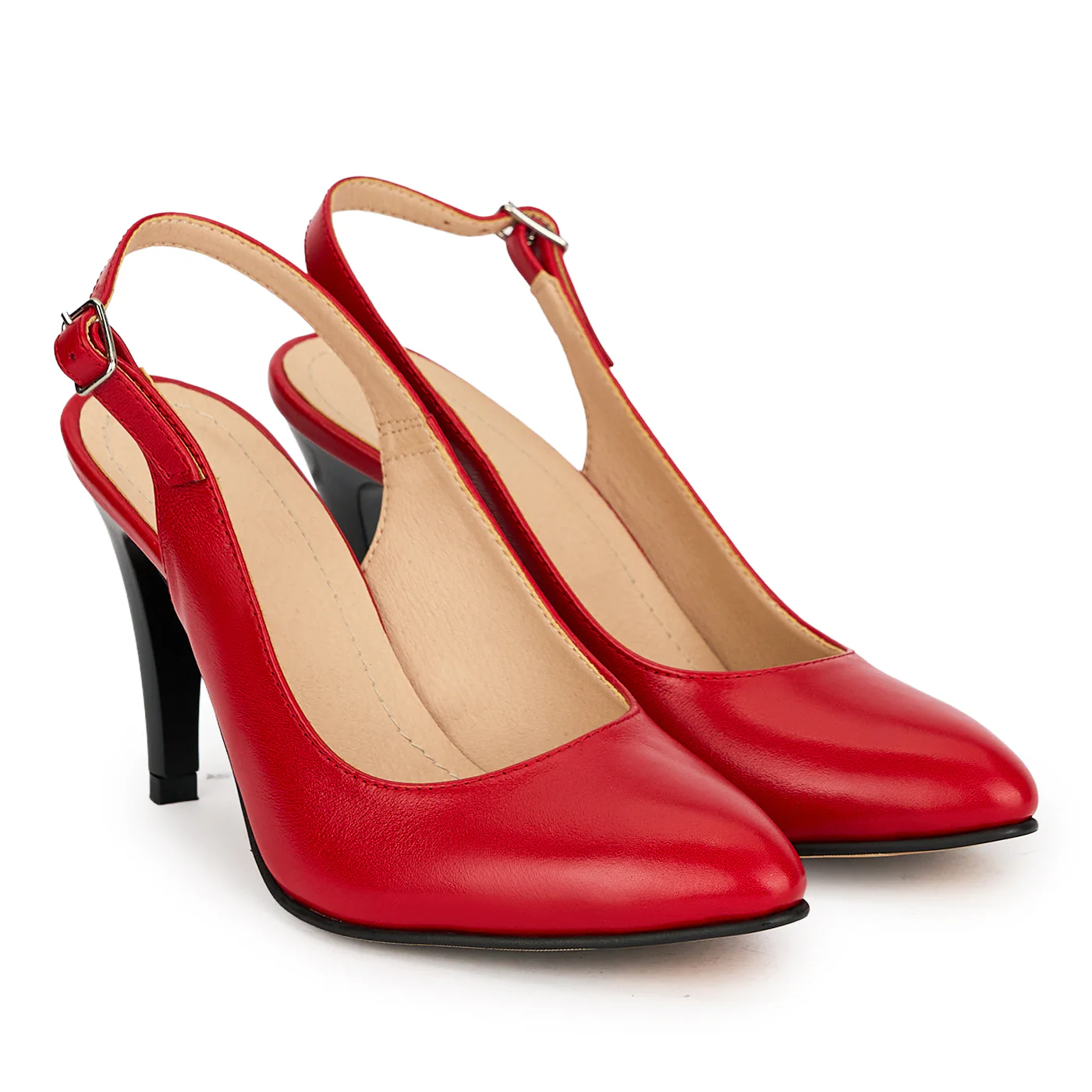Pantofi dama din piele naturala rosie cu toc subtire 9 cm 19380 - Image 4