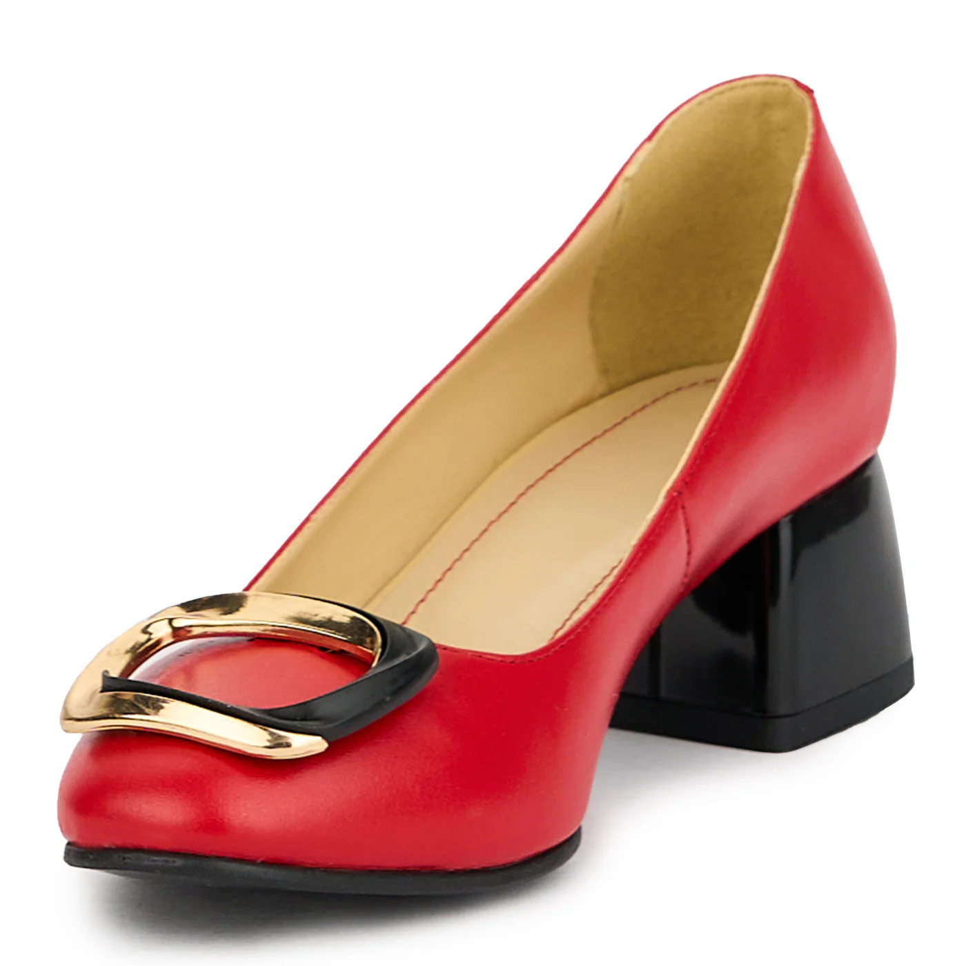 Pantofi dama din piele naturala rosie toc gros 6 cm 15098 - Image 3