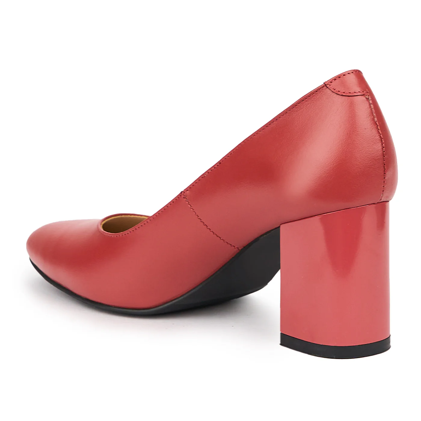 Pantofi dama din piele naturala rosu - caramiziu cu toc gros 7.5 cm 14496 - Image 2