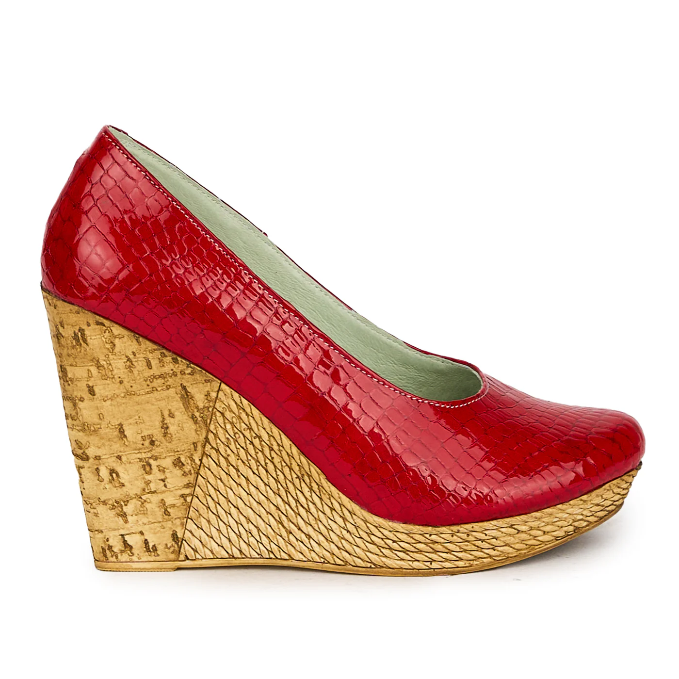 Pantofi dama din piele naturala rosu cu platforma 17555