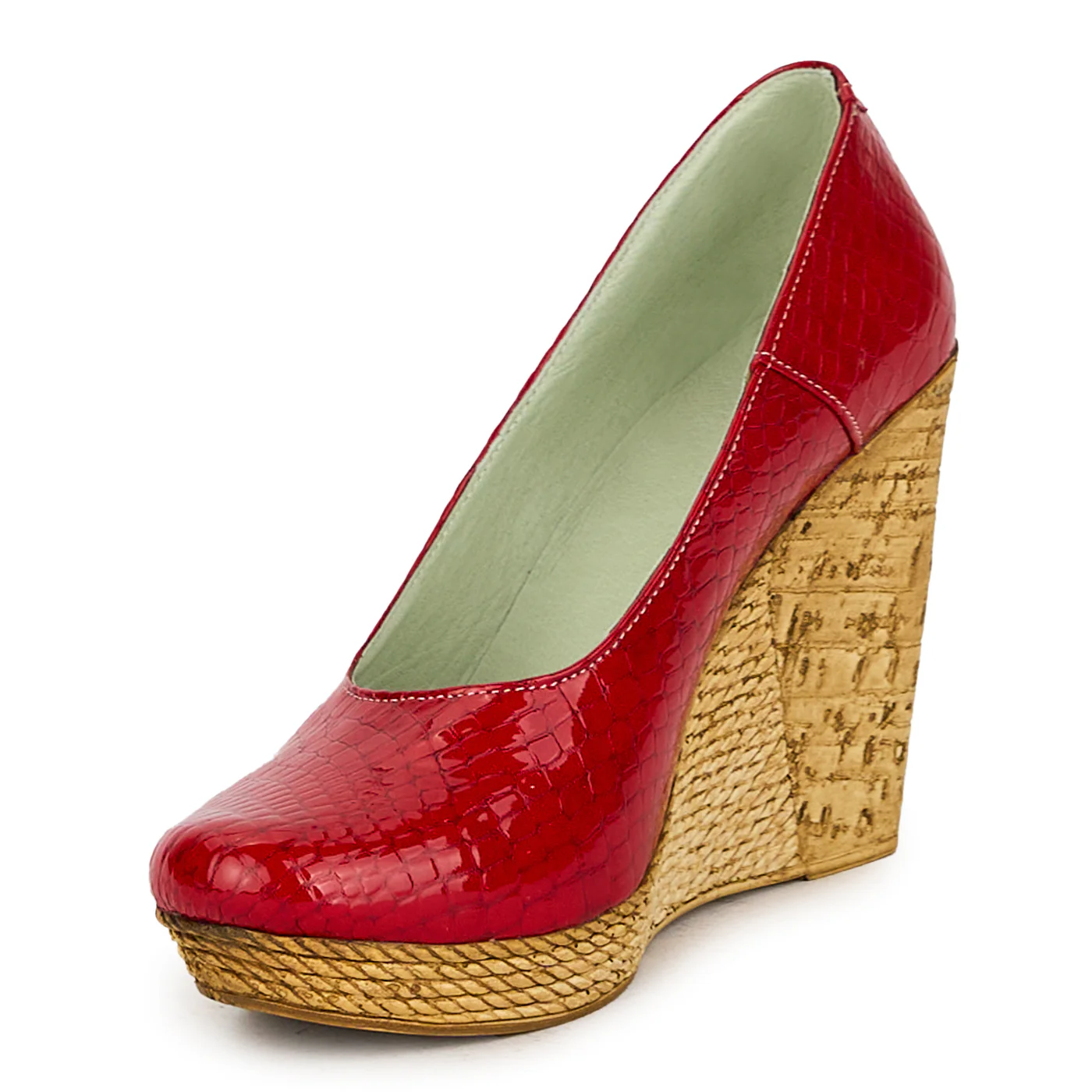 Pantofi dama din piele naturala rosu cu platforma 17555 - Image 3
