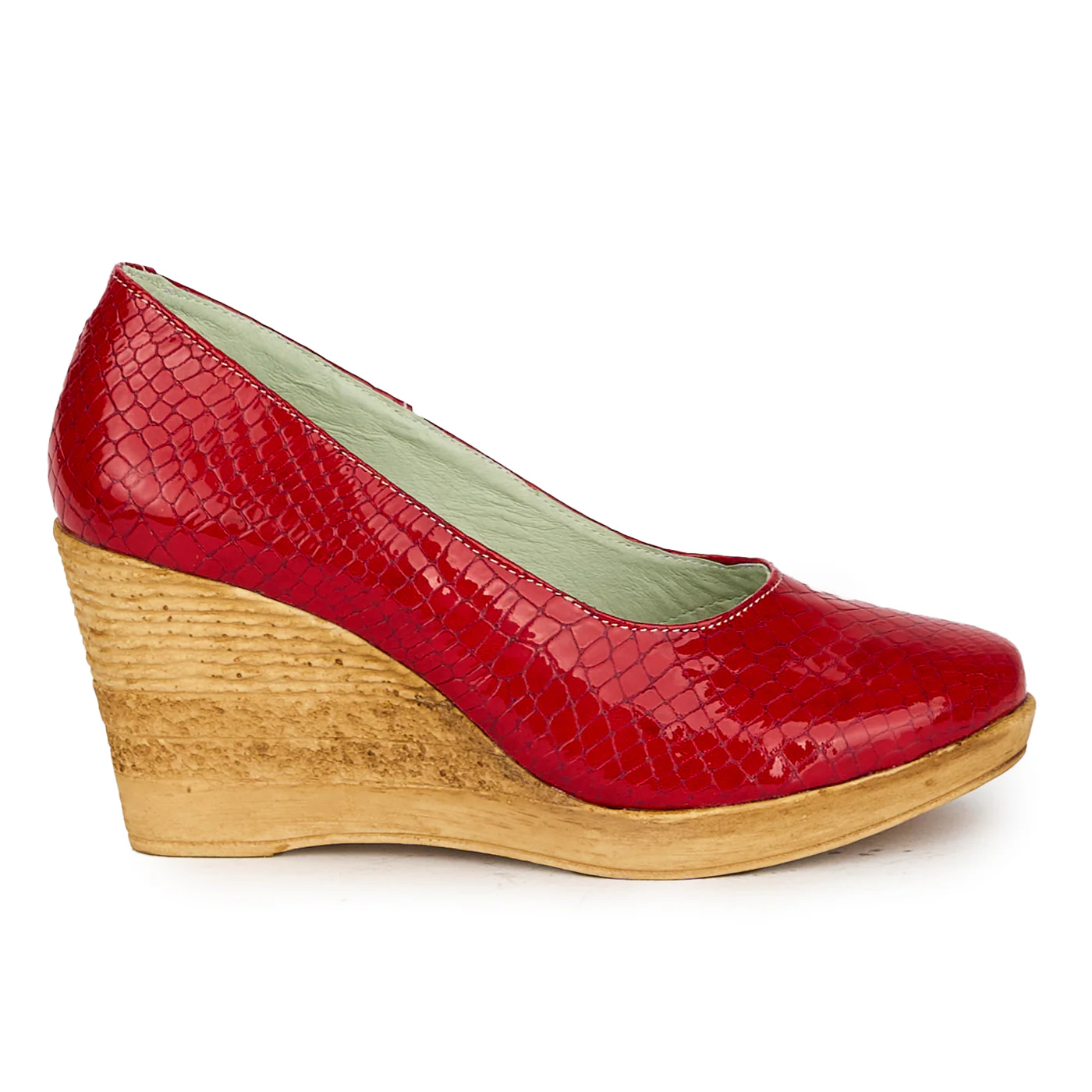 Pantofi dama din piele naturala rosu cu platforma 17556