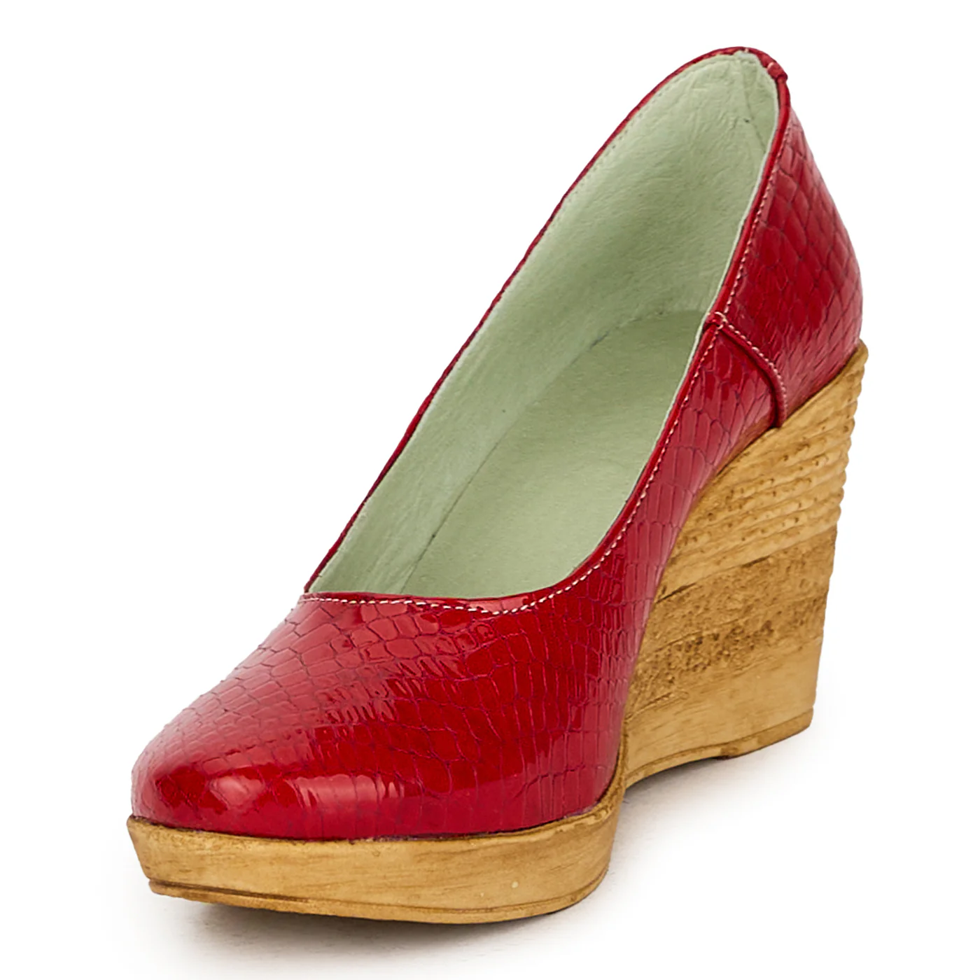 Pantofi dama din piele naturala rosu cu platforma 17556 - Image 3