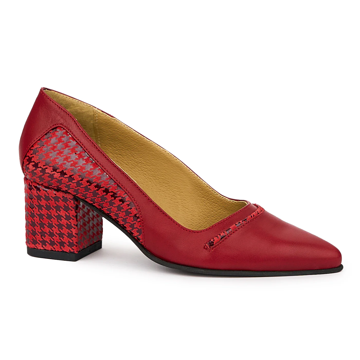 Pantofi dama din piele naturala rosu cu toc gros 6 cm 13918