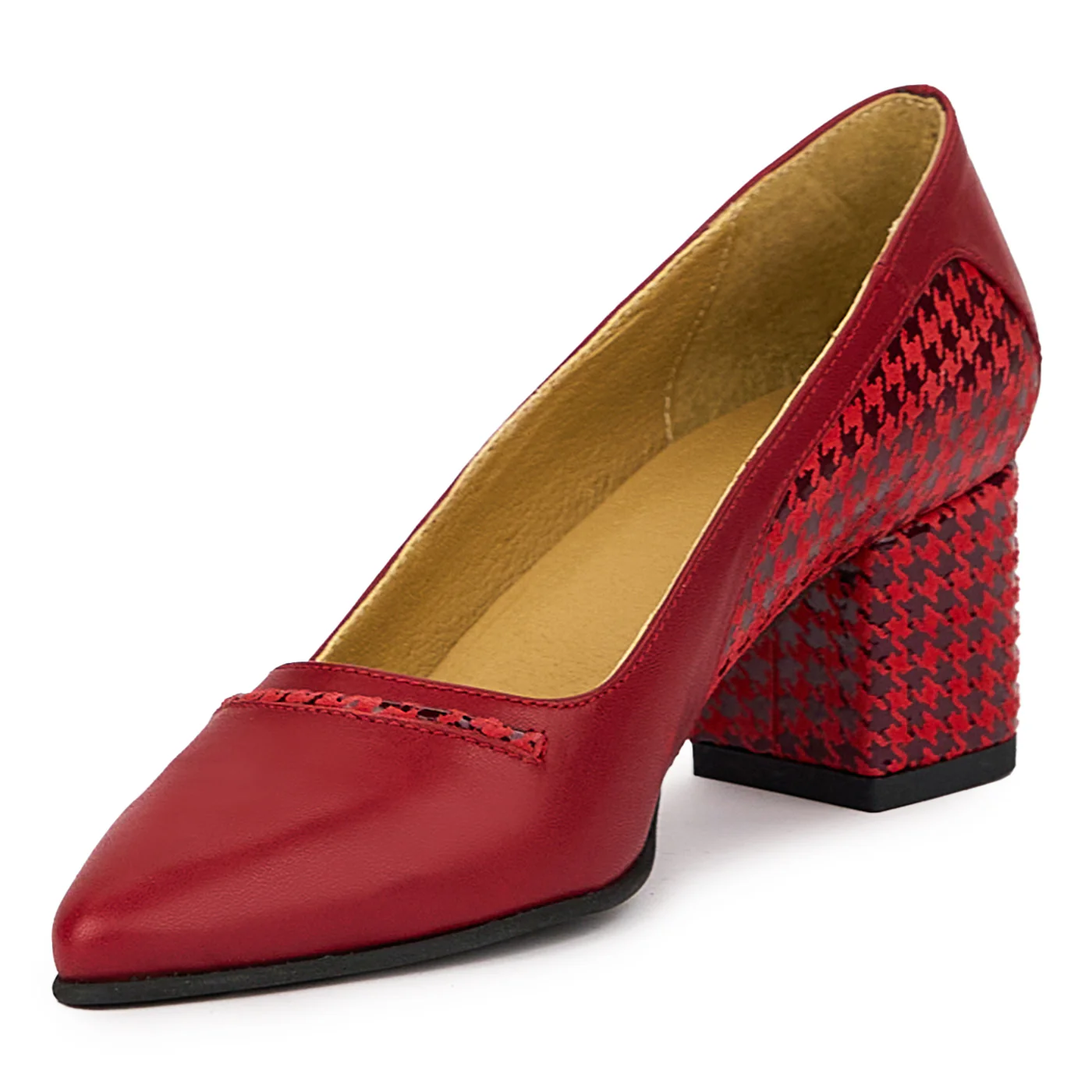 Pantofi dama din piele naturala rosu cu toc gros 6 cm 13918 - Image 3