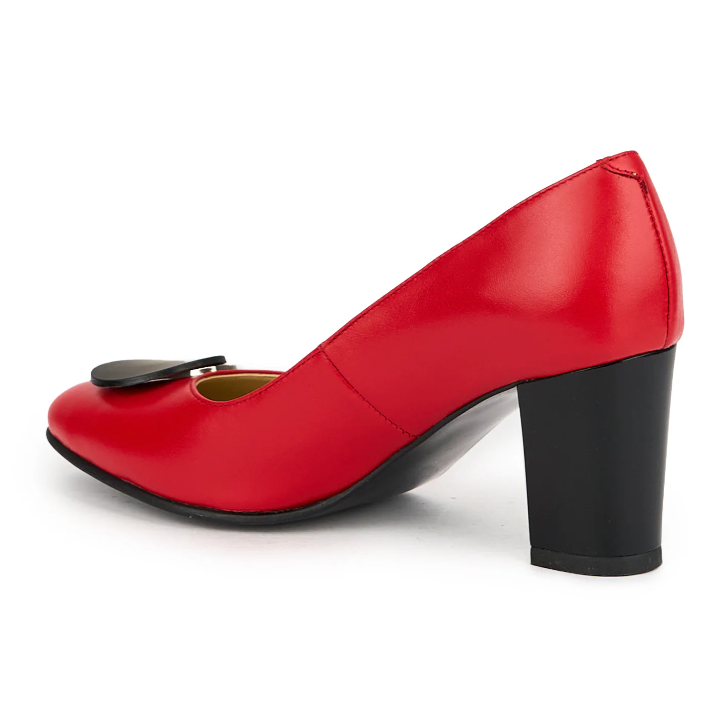 Pantofi dama din piele naturala rosu cu toc gros 7.5 cm 15107 - Image 2