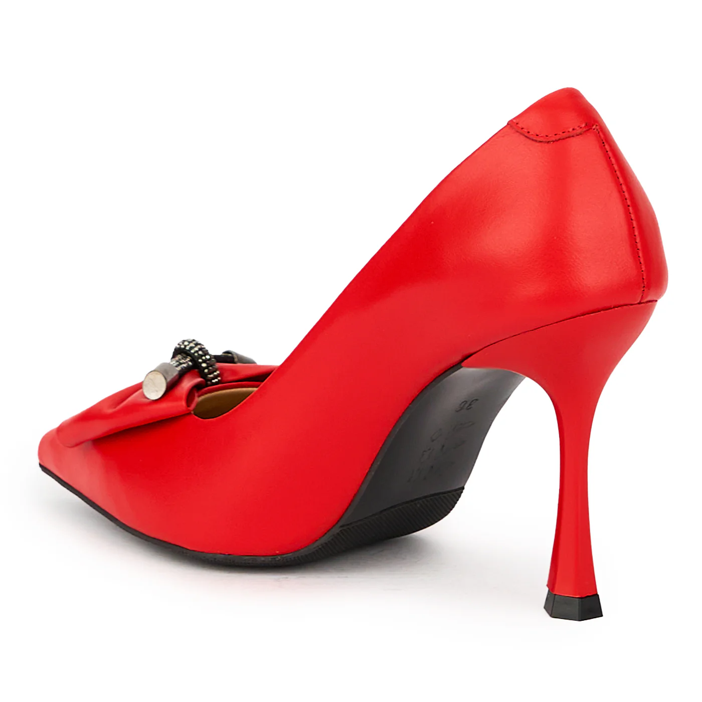 Pantofi dama din piele naturala rosu cu toc subtire 9 cm 15661 - Image 2