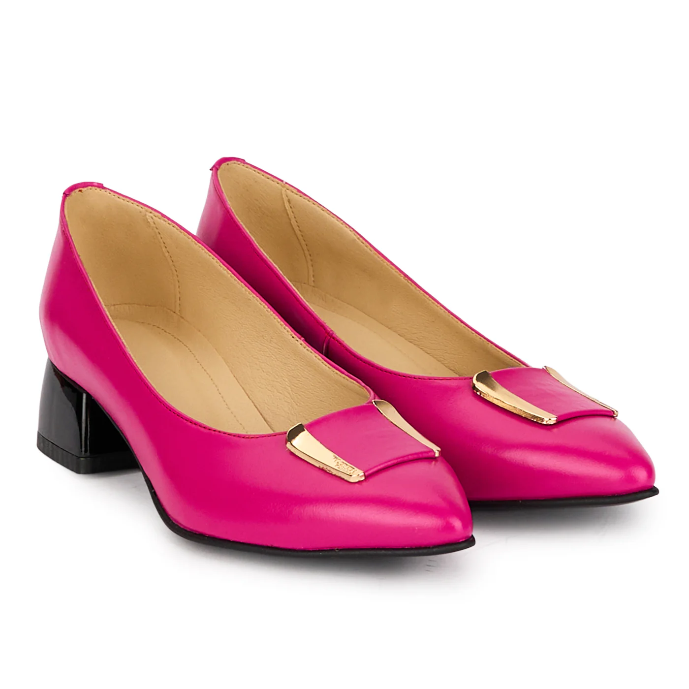 Pantofi dama din piele naturala roz cu toc gros 4 cm 18560 - Image 4