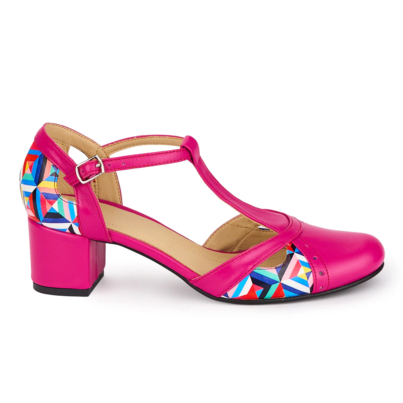 Pantofi dama din piele naturala roz cu toc gros 5 cm 18597