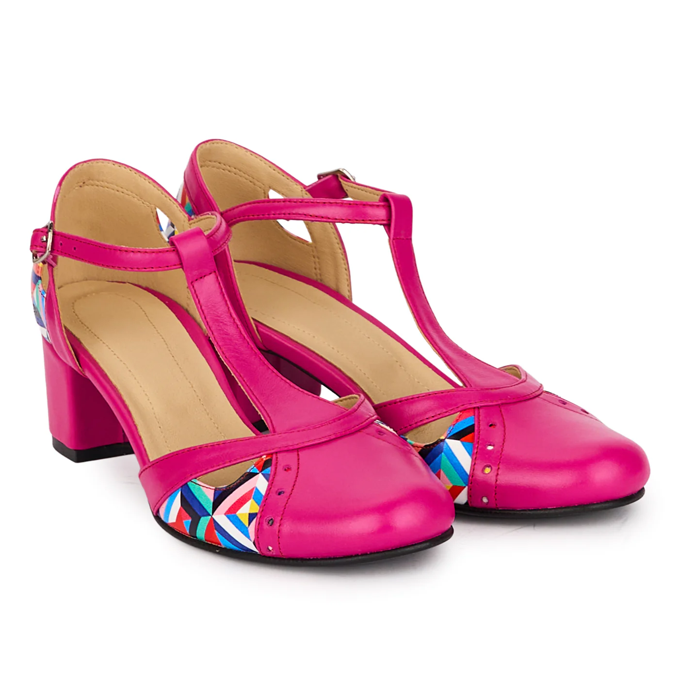 Pantofi dama din piele naturala roz cu toc gros 5 cm 18597 - Image 4