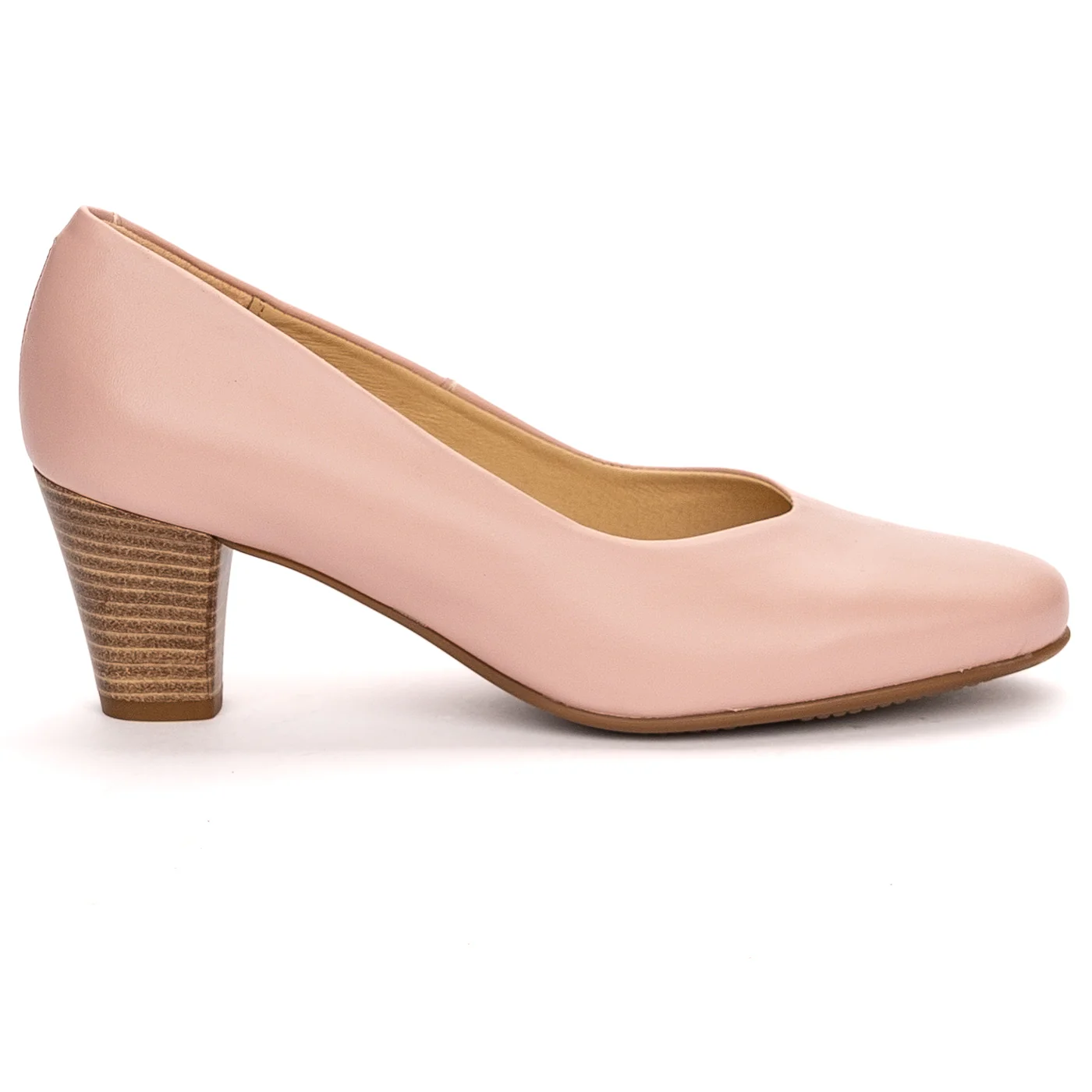 Pantofi dama din piele naturala roz cu toc gros 6.5 cm 13457