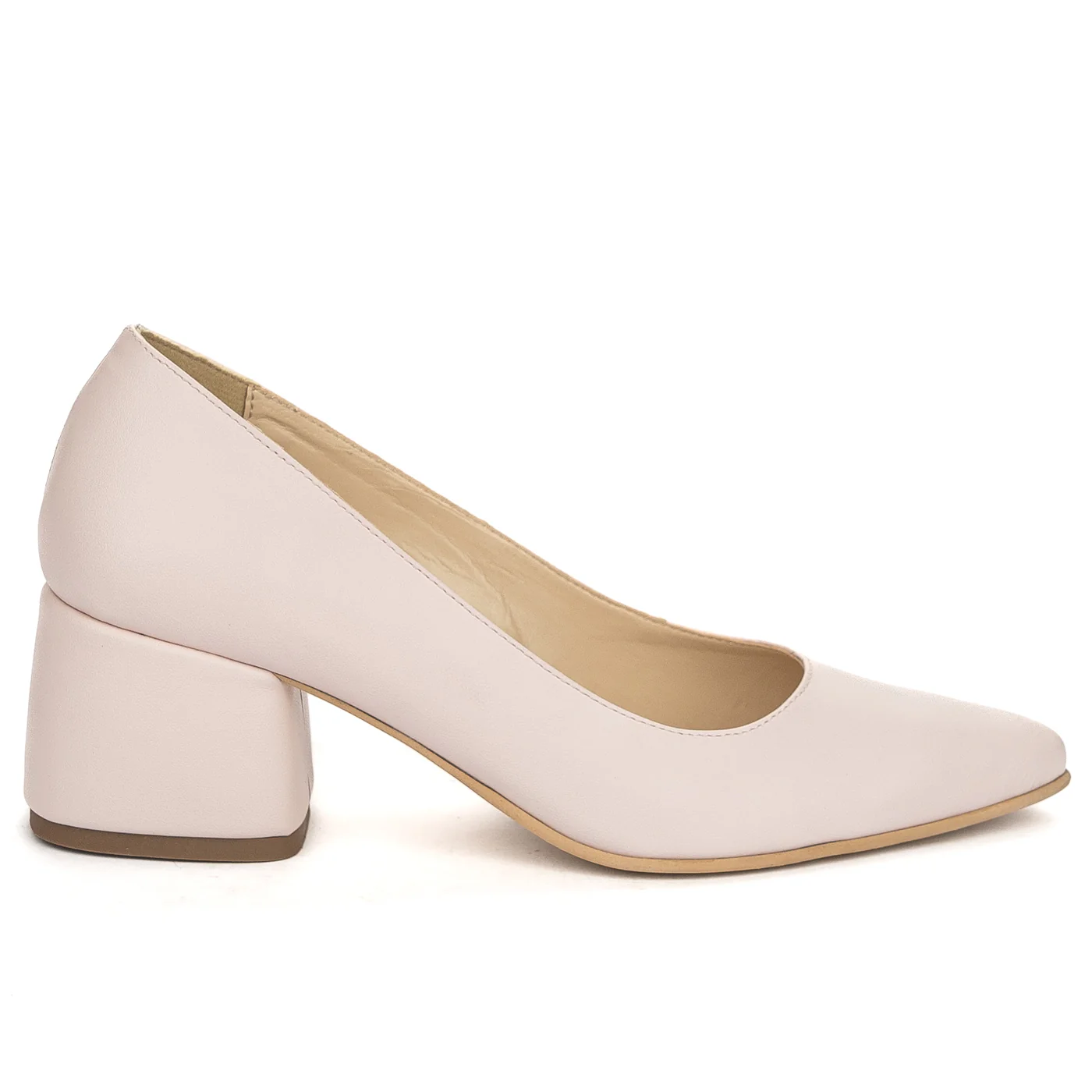 Pantofi dama din piele naturala roz cu toc gros 6 cm 13838