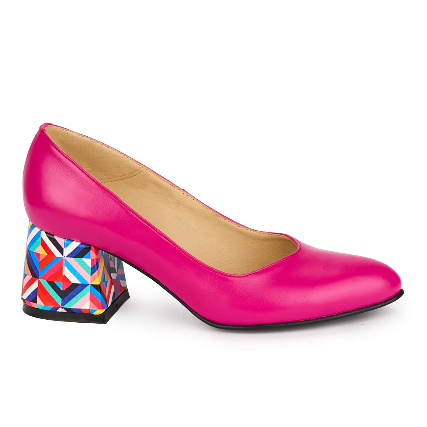 Pantofi dama din piele naturala roz cu toc gros 6 cm 18600