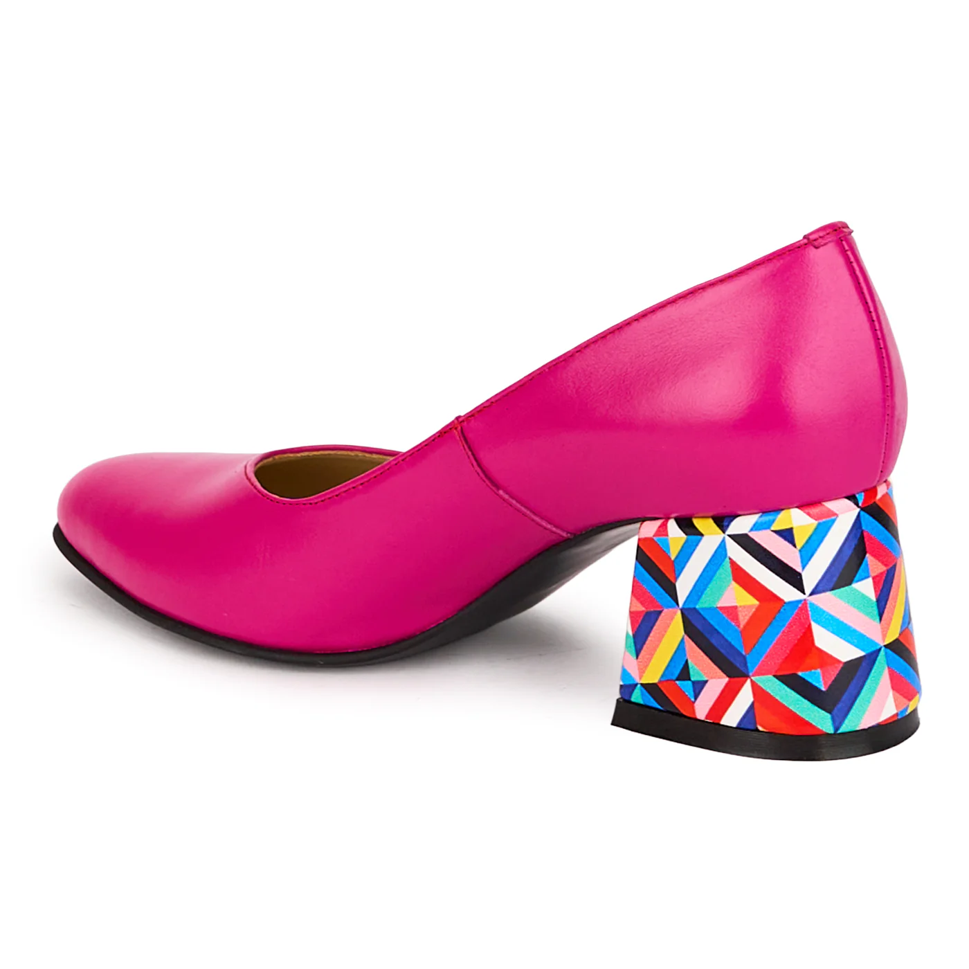 Pantofi dama din piele naturala roz cu toc gros 6 cm 18600 - Image 2