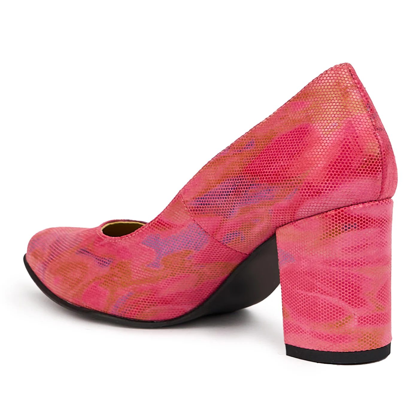 Pantofi dama din piele naturala roz cu toc gros 7.5 cm 14367 - Image 2