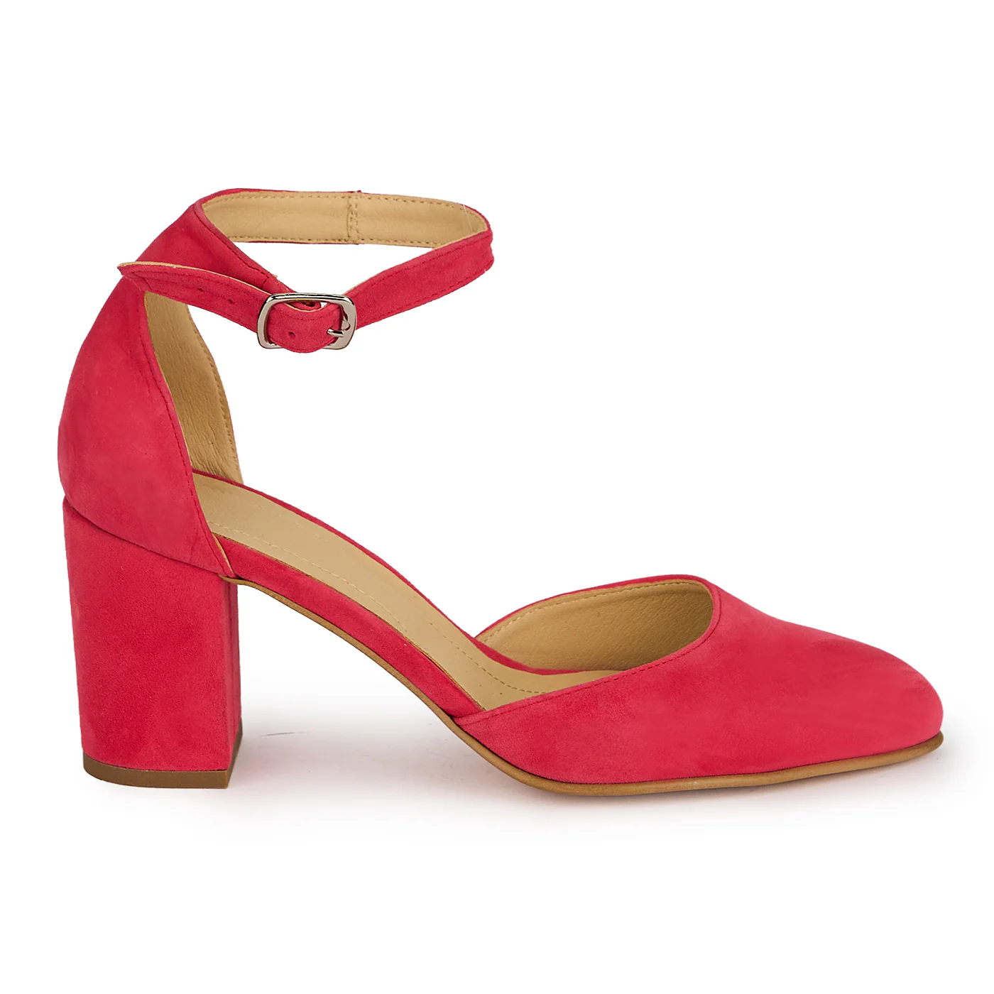 Pantofi dama din piele naturala roz cu toc gros 7.5 cm 19420