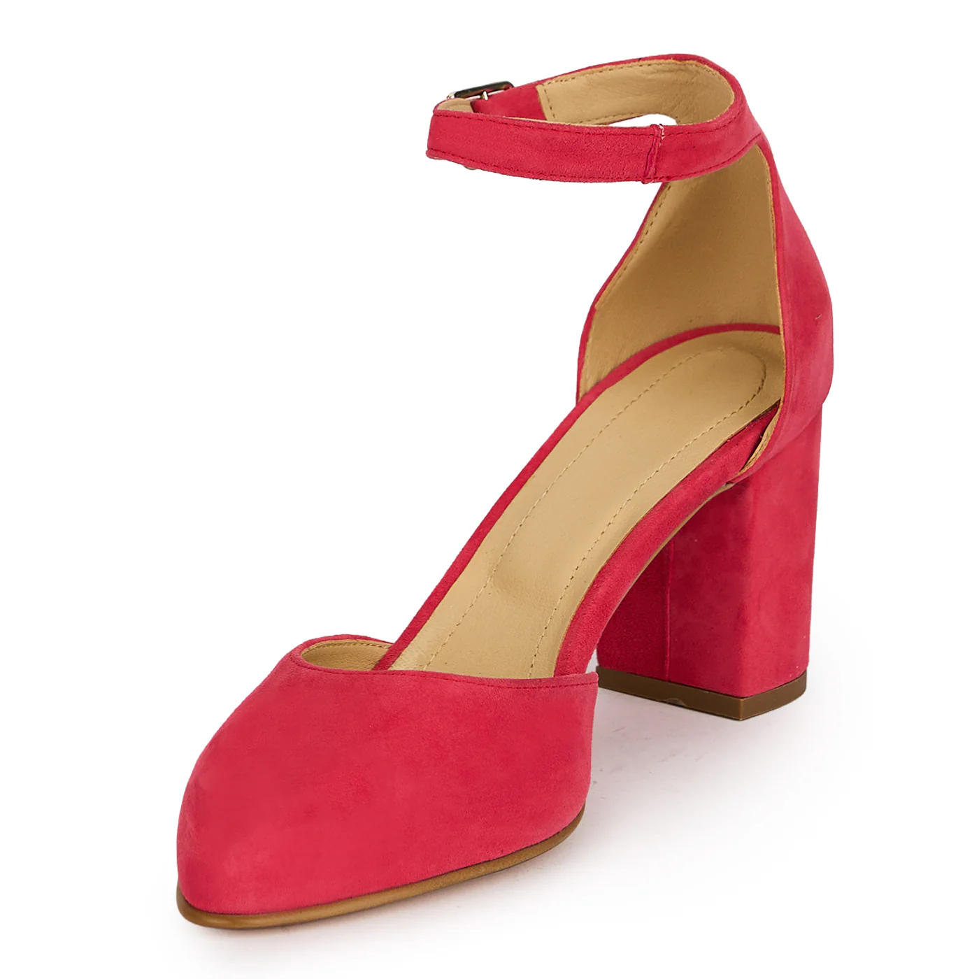 Pantofi dama din piele naturala roz cu toc gros 7.5 cm 19420 - Image 3