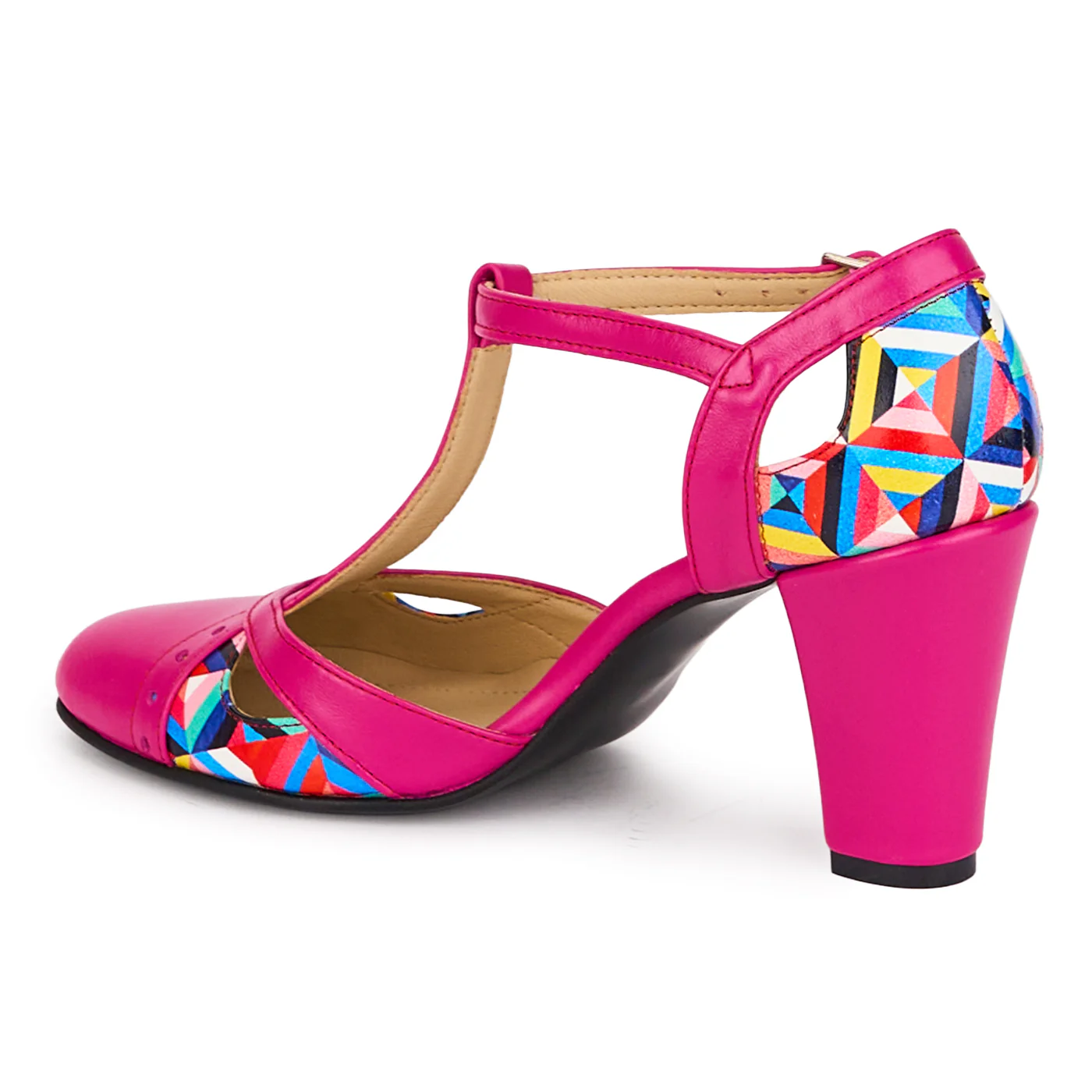 Pantofi dama din piele naturala roz cu toc gros 8 cm 18598 - Image 2