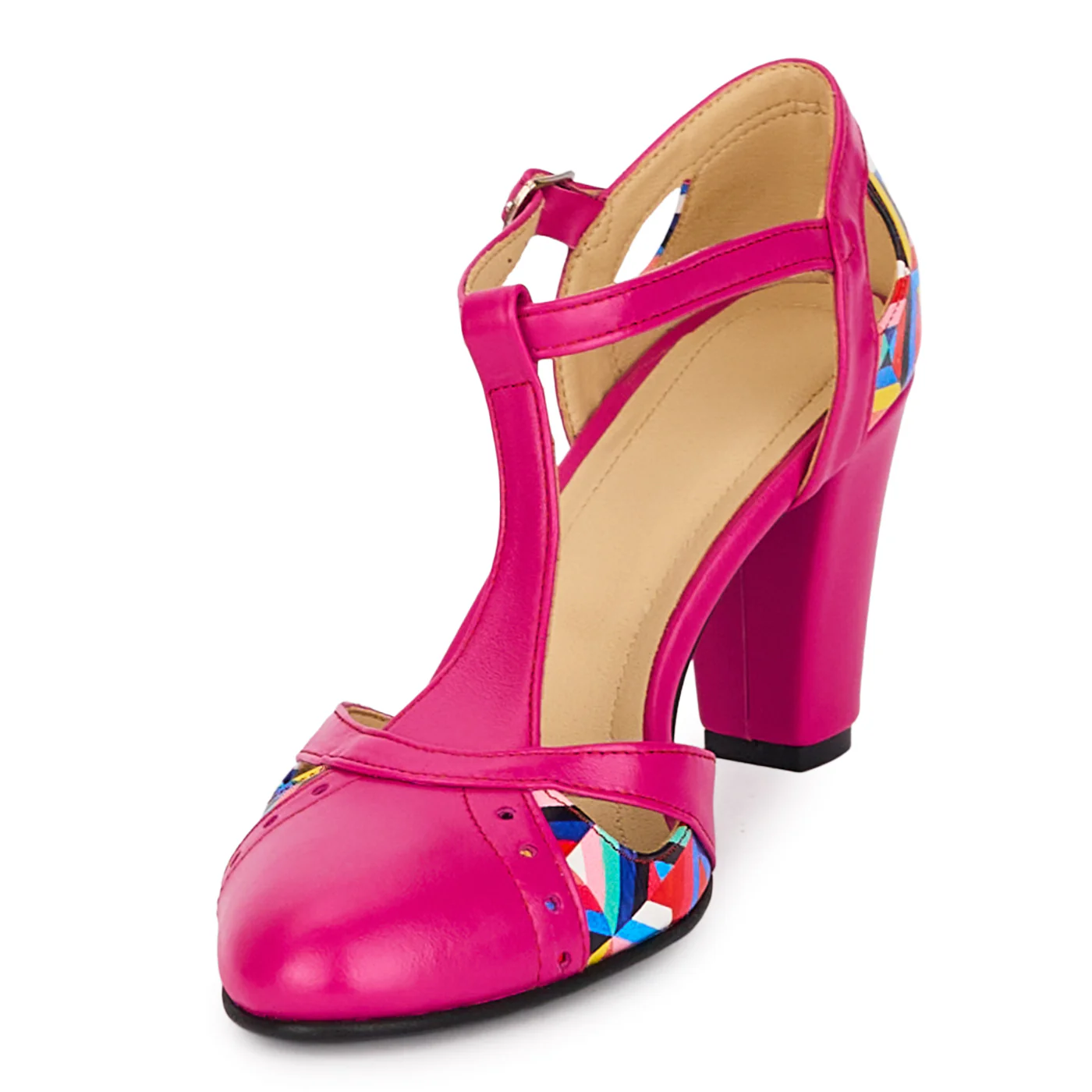 Pantofi dama din piele naturala roz cu toc gros 8 cm 18598 - Image 3