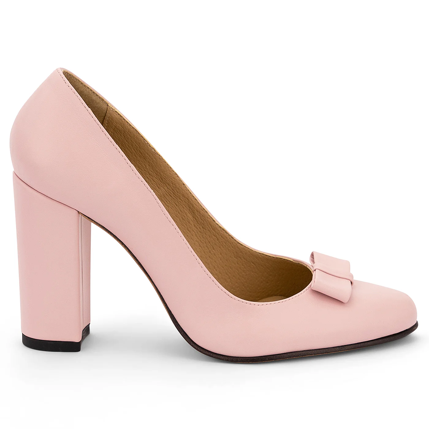 Pantofi dama din piele naturala roz cu toc gros 9.5 cm 14200