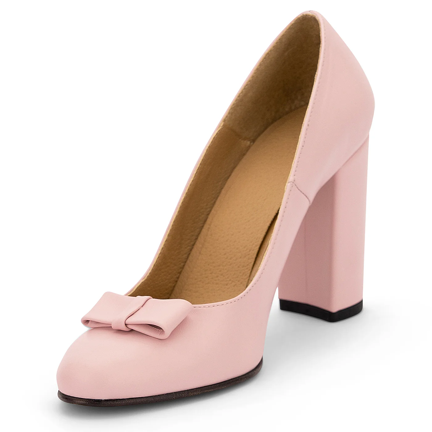Pantofi dama din piele naturala roz cu toc gros 9.5 cm 14200 - Image 3