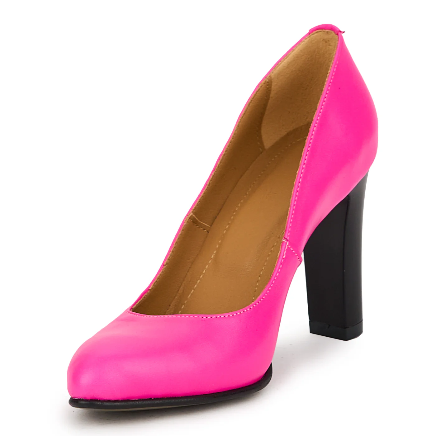 Pantofi dama din piele naturala roz cu toc gros 9 cm 14987 - Image 3