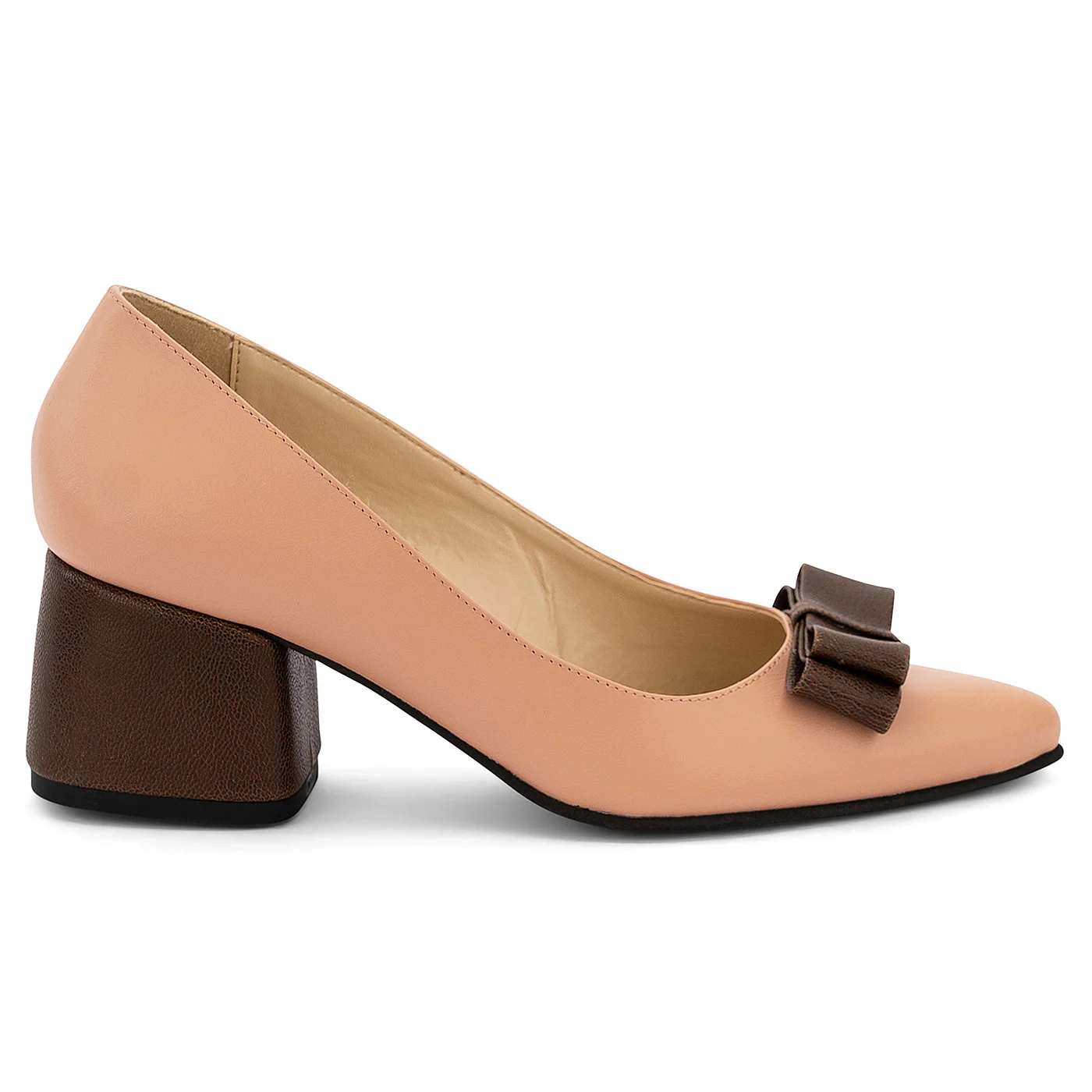 Pantofi dama din piele naturala roz cu toc gros de 6 cm 14118
