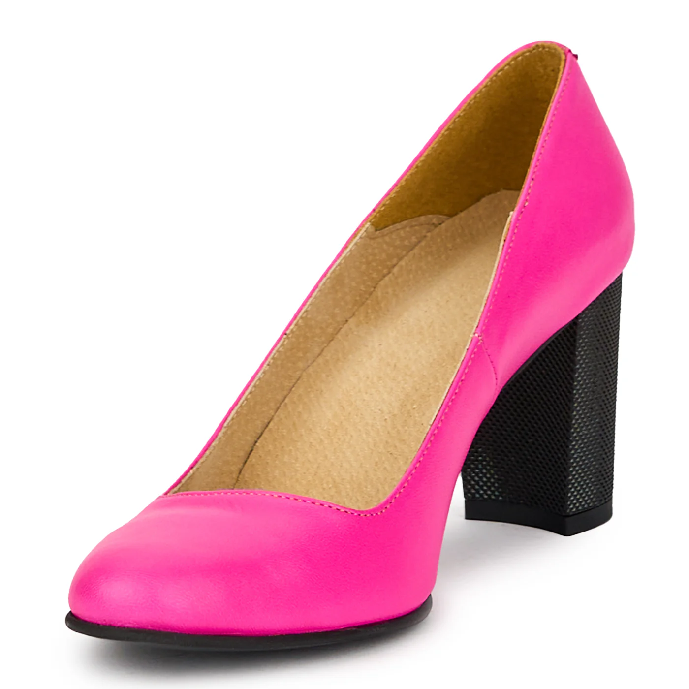 Pantofi dama din piele naturala roz-fucsia cu toc gros 7.5 cm 15854 - Image 3