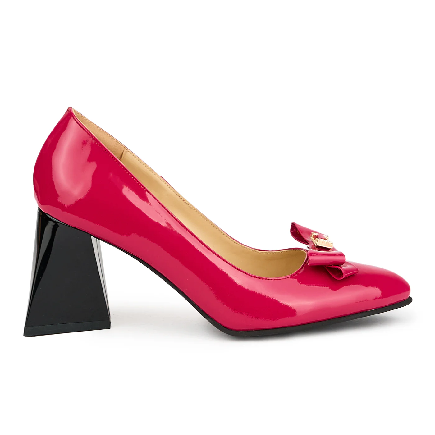 Pantofi dama din piele naturala roz-fucsia cu toc gros 8 cm 15088