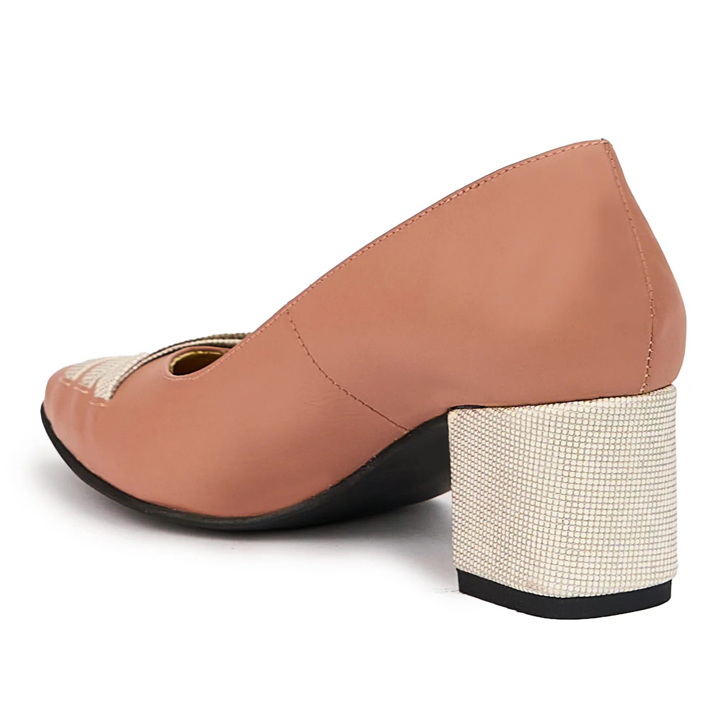 Pantofi dama din piele naturala roz-nude cu toc gros 5.5 cm 14394 - Image 2