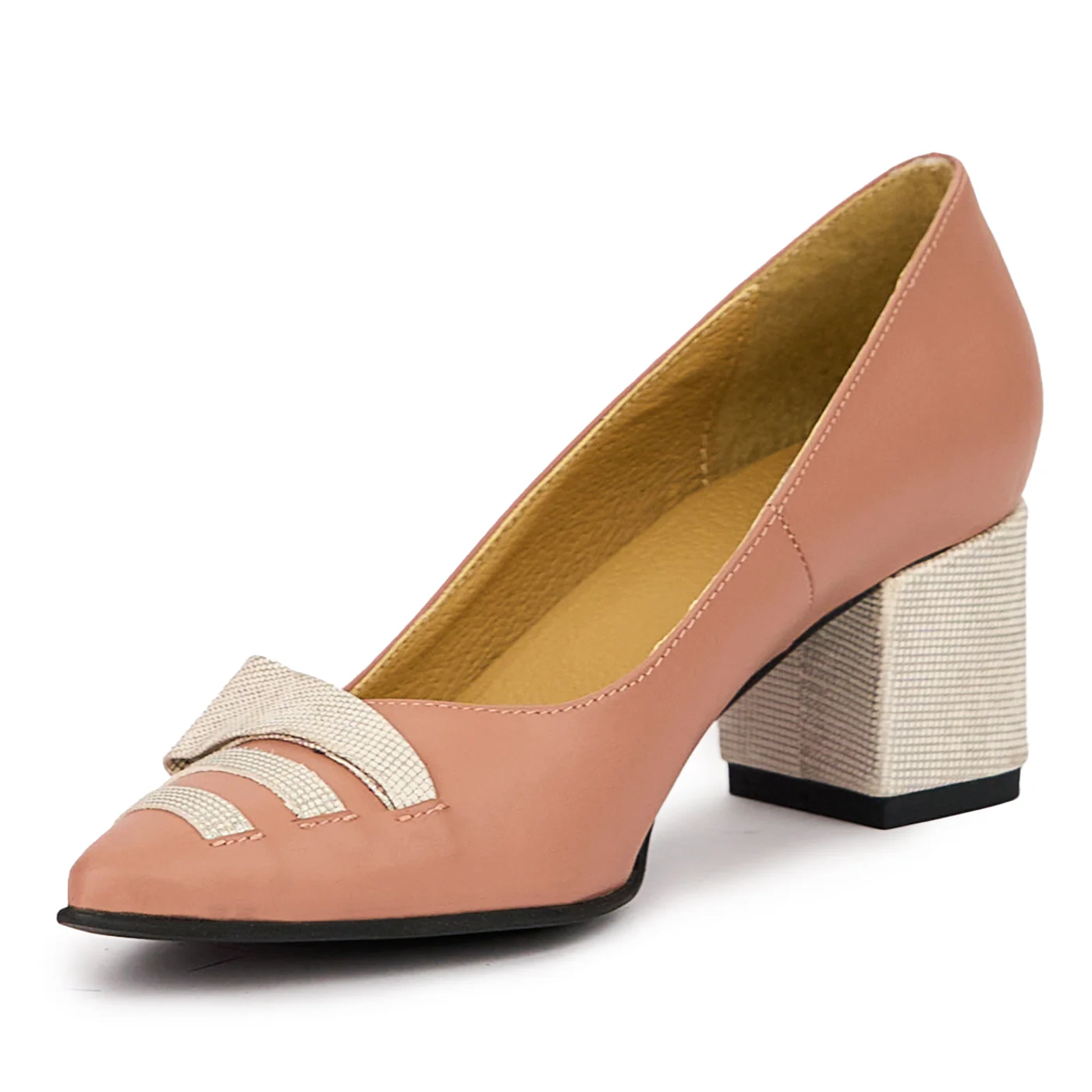 Pantofi dama din piele naturala roz-nude cu toc gros 5.5 cm 14394 - Image 3