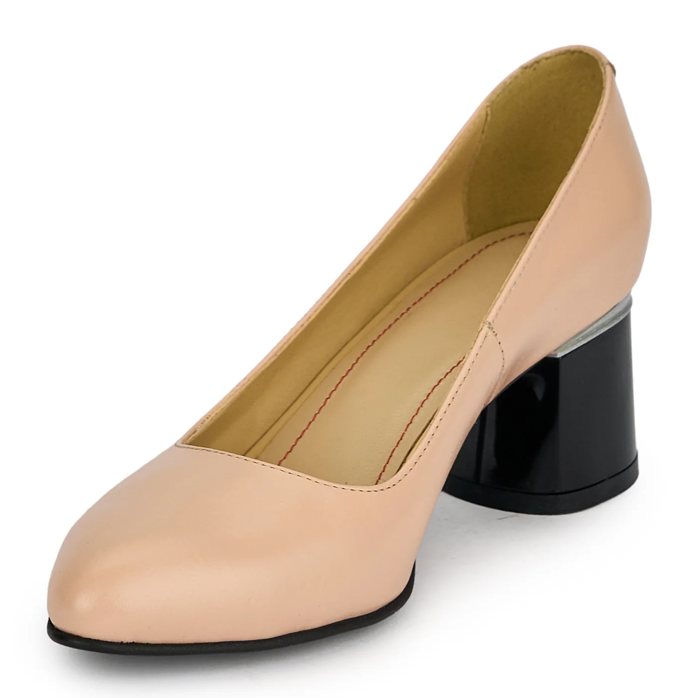 Pantofi dama din piele naturala roz pudra cu toc gros 5.5 cm 19444 - Image 3