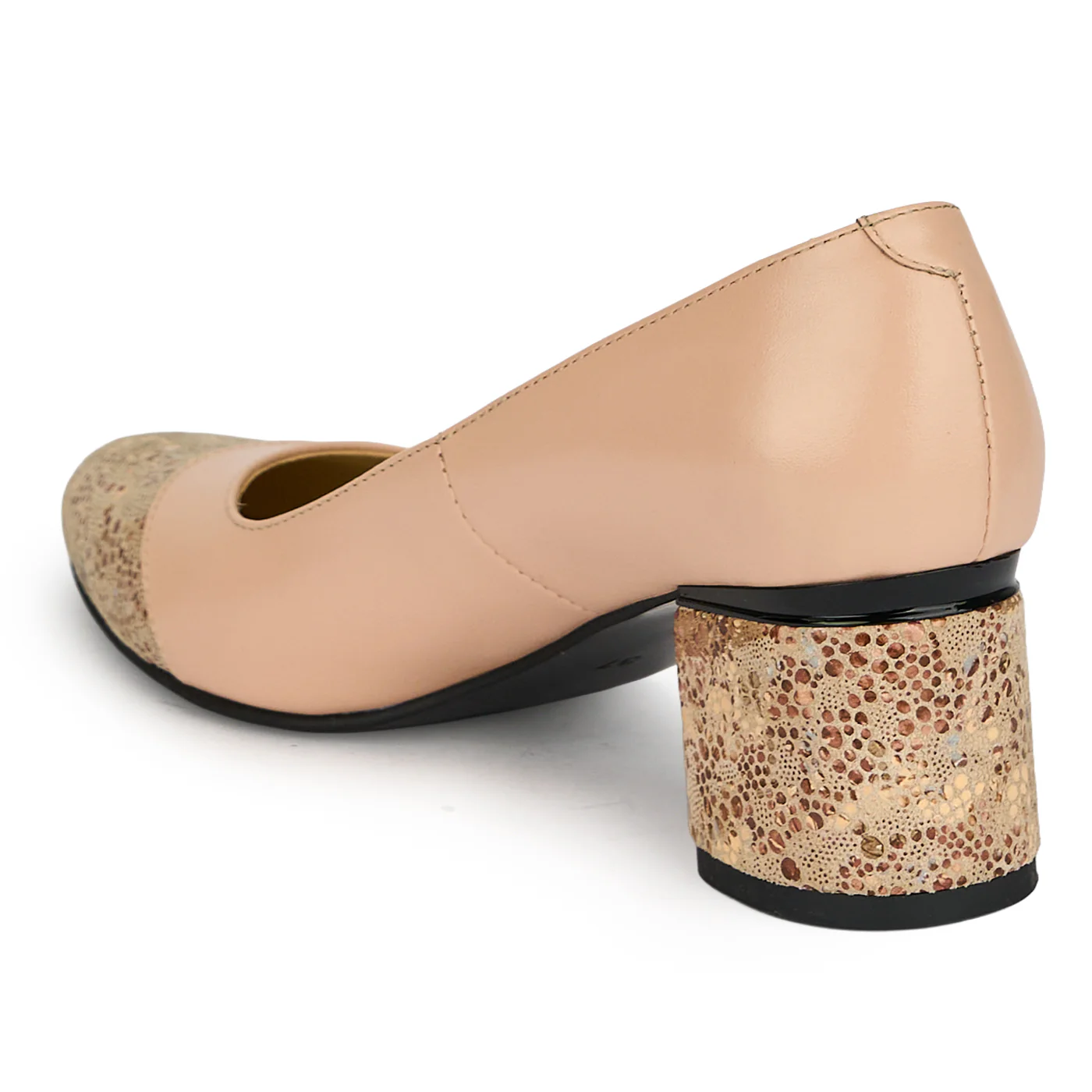 Pantofi dama din piele naturala roz pudra cu toc gros 5.5 cm 19445 - Image 2