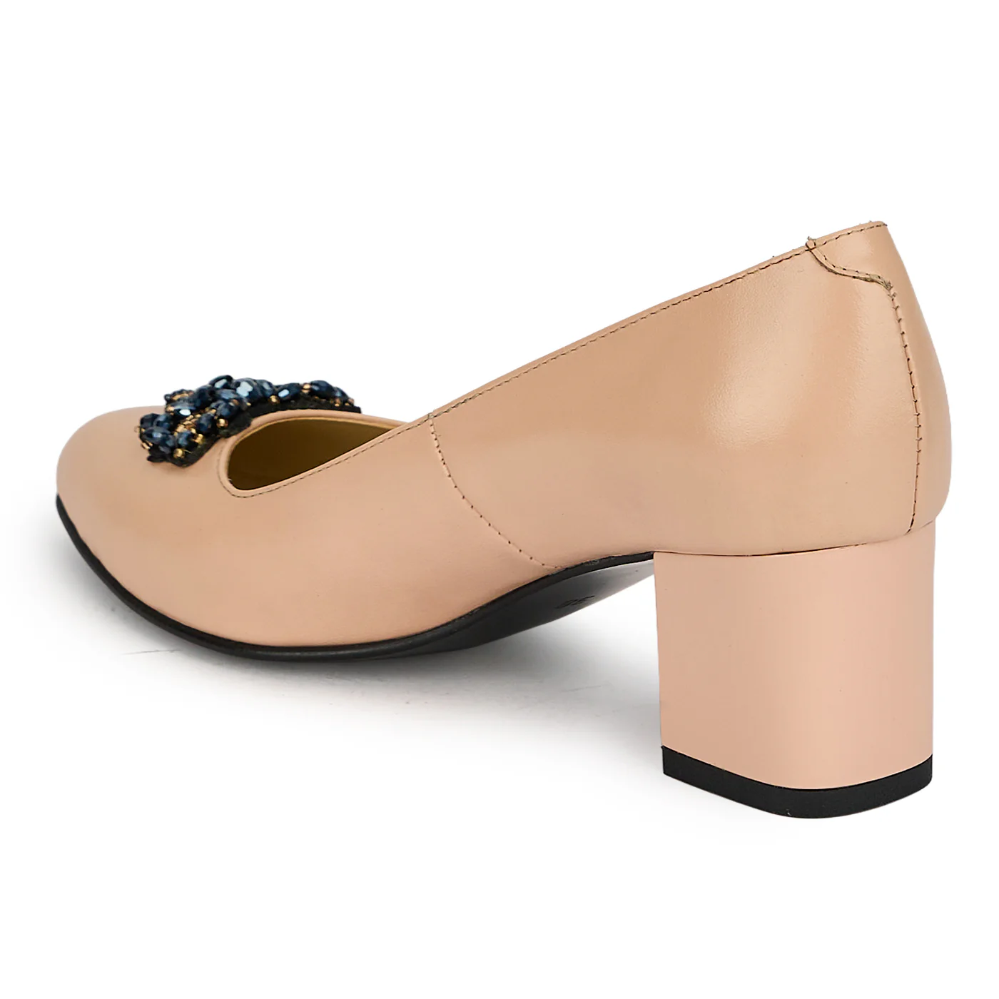 Pantofi dama din piele naturala roz pudra cu toc gros 5.5 cm 19448 - Image 2