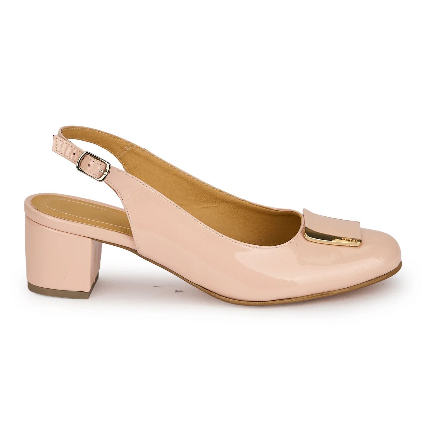 Pantofi damă din piele naturală roz pudra cu toc gros 5 cm 19717