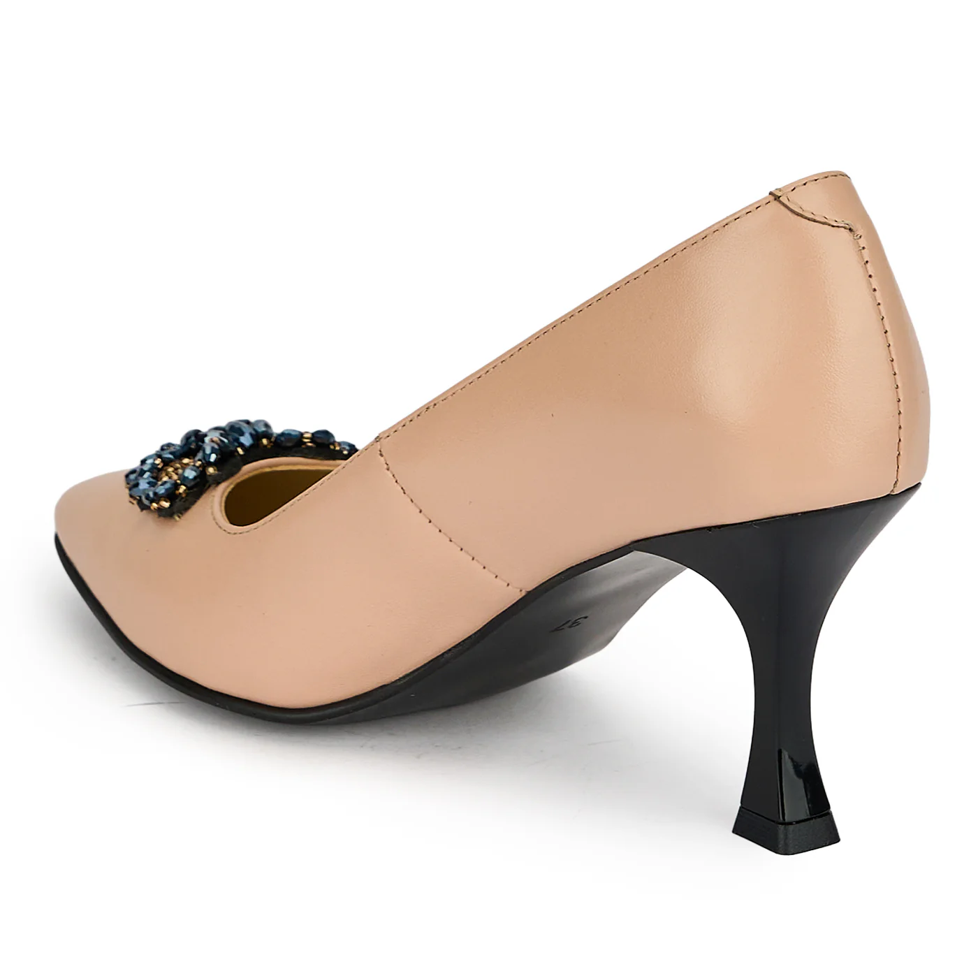 Pantofi dama din piele naturala roz pudra cu toc subtire 7.5 cm 19457 - Image 2