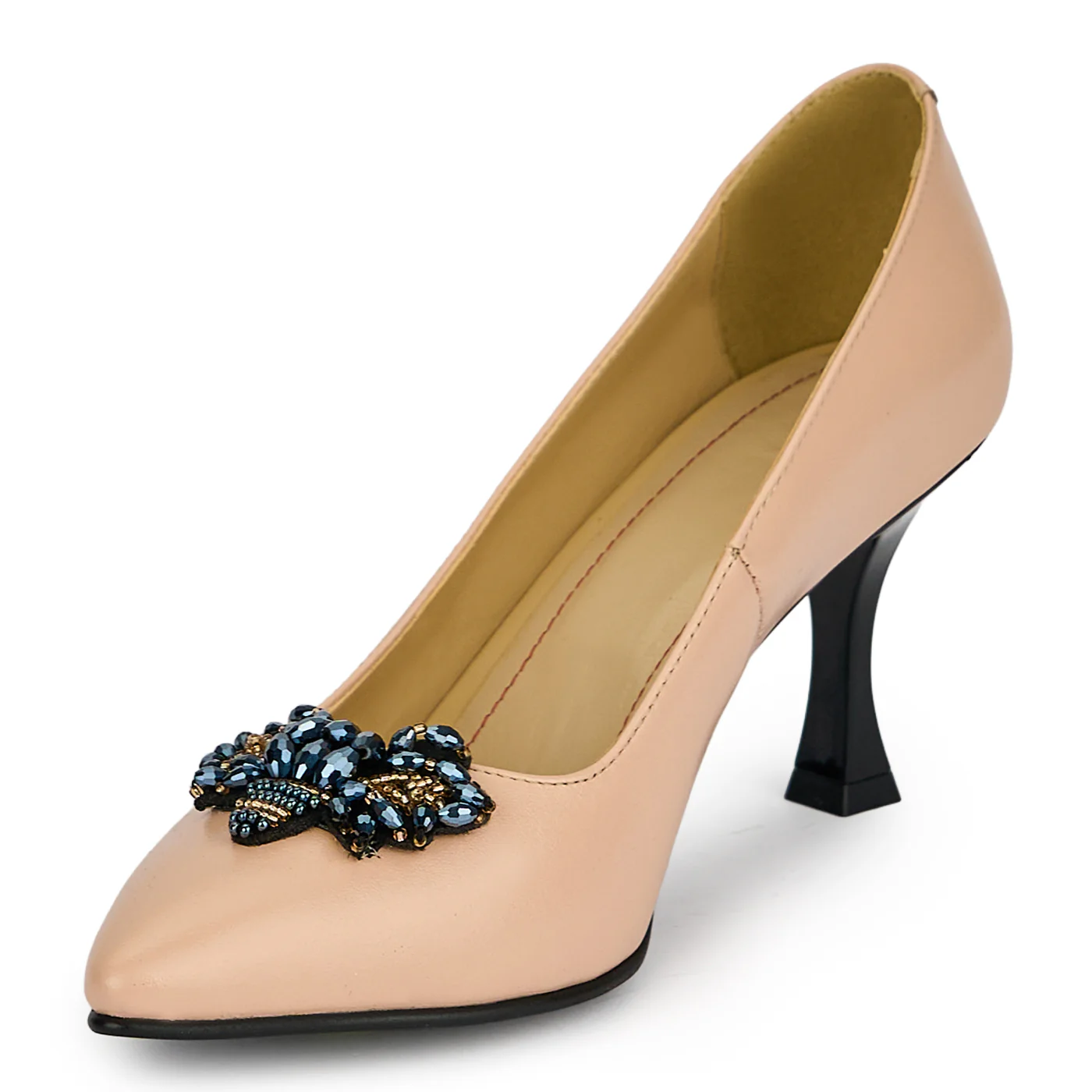 Pantofi dama din piele naturala roz pudra cu toc subtire 7.5 cm 19457 - Image 3