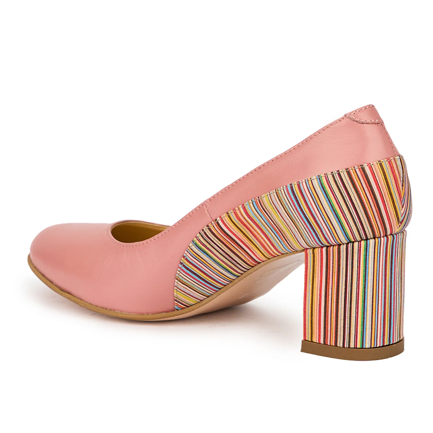 Pantofi dama din piele naturala roz-somon cu toc gros 6 cm 15851 - Image 2